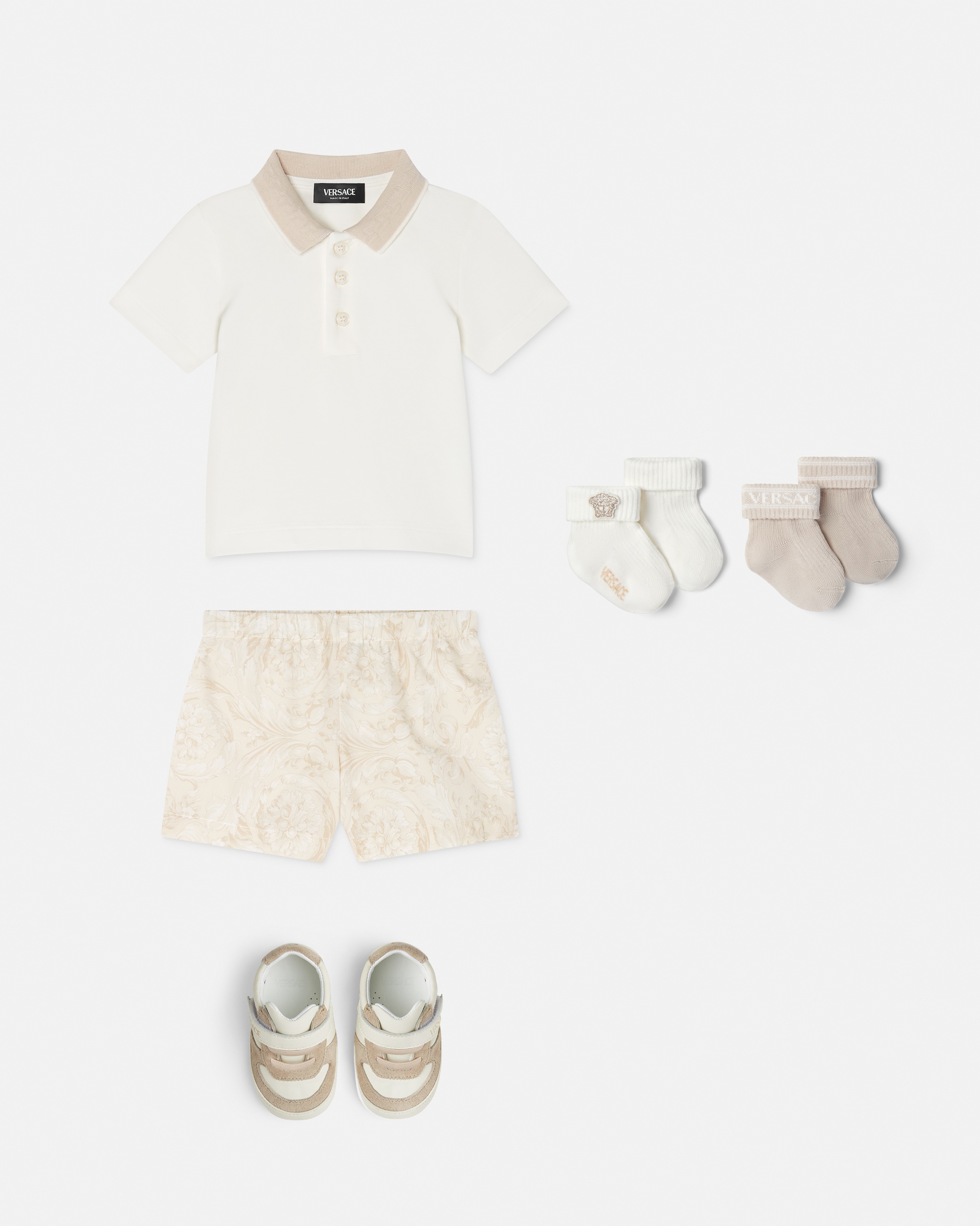 Versace Baby Cotton Polo Set In Neutral