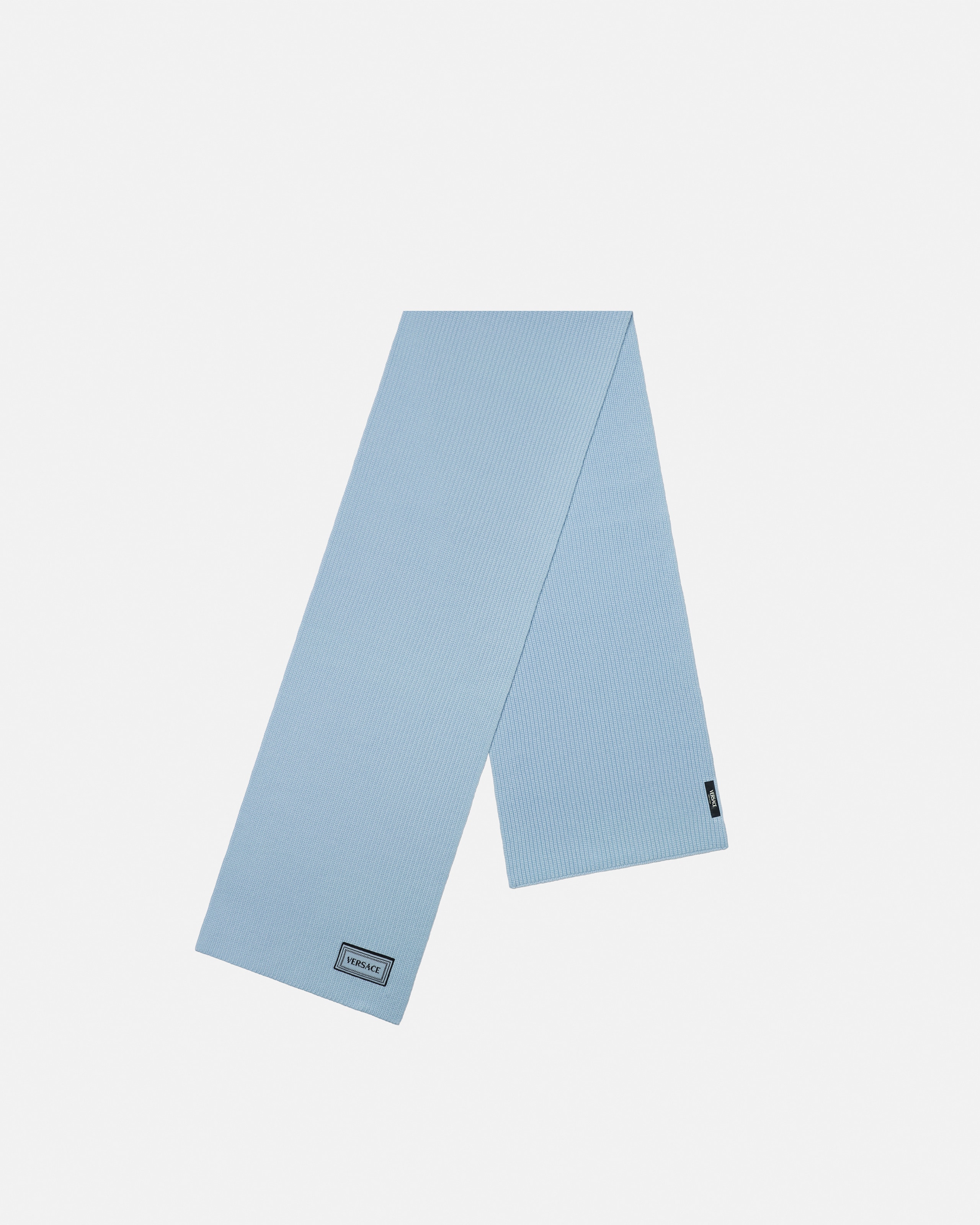 Versace Wool Knit Scarf In Blue