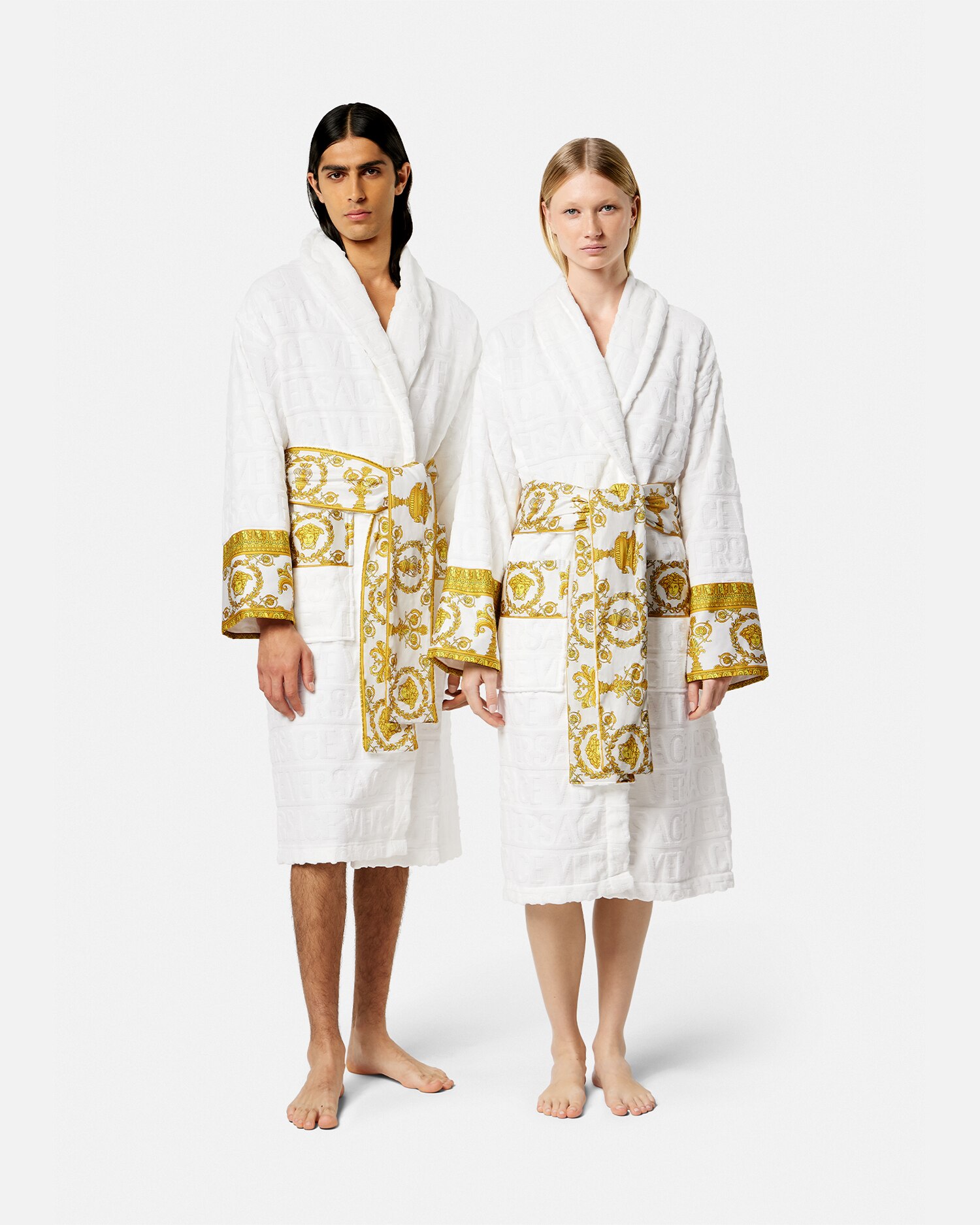 Shop Versace I ♡ Baroque Bathrobe In White