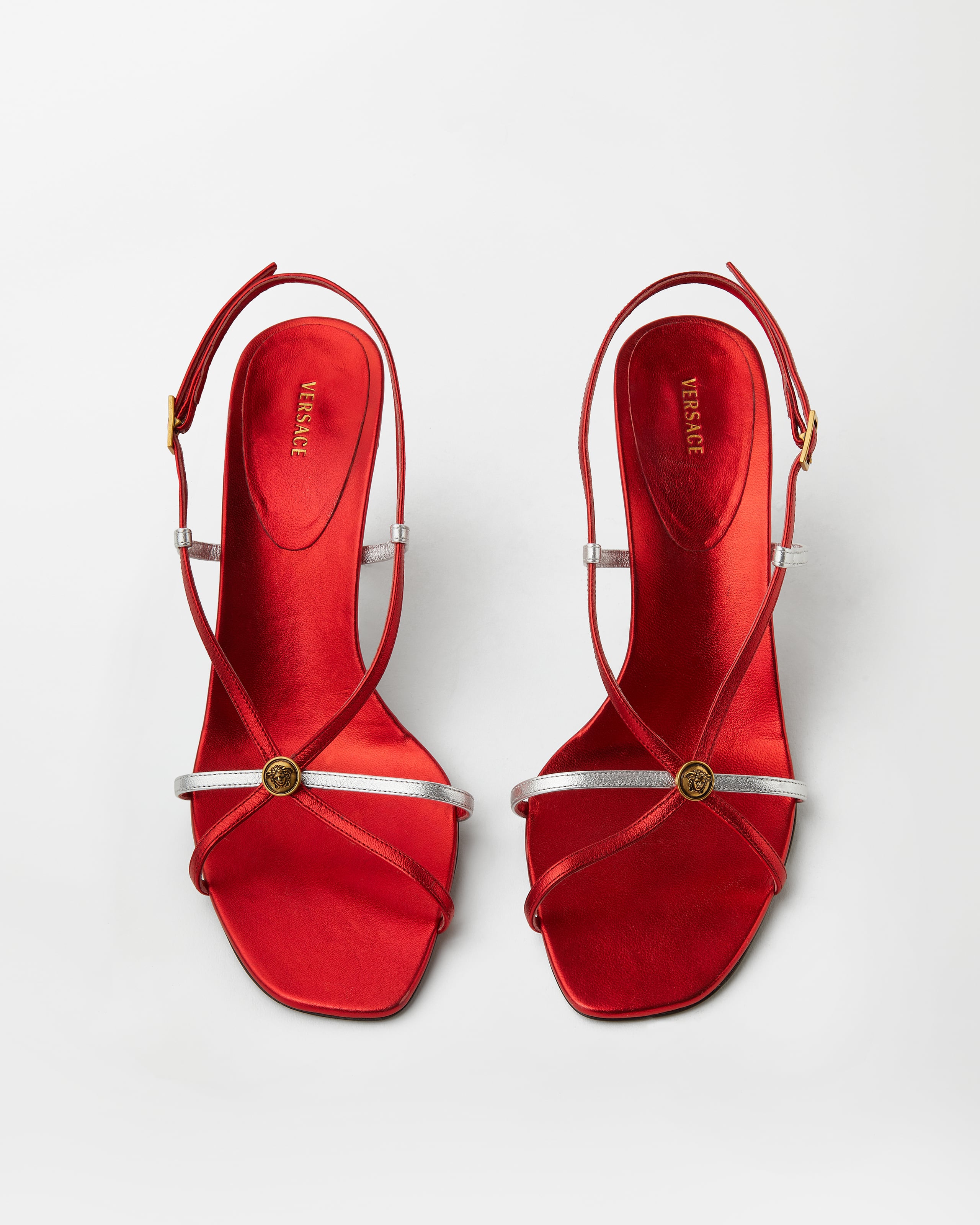 Valentina Metallic Sandals 80 mm Red | VERSACE US