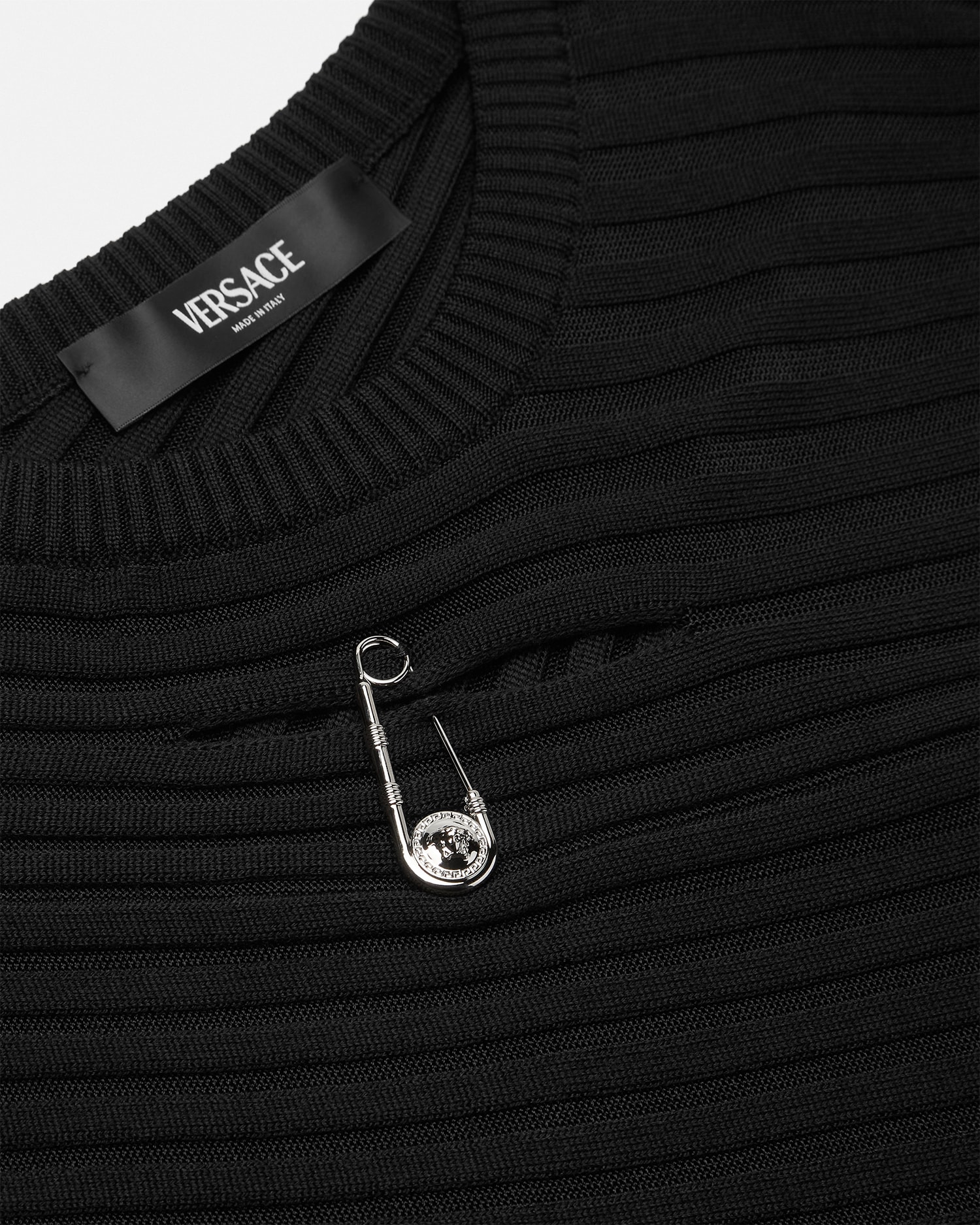 Safety Pin Asymmetric Ribbed Knit Sweater