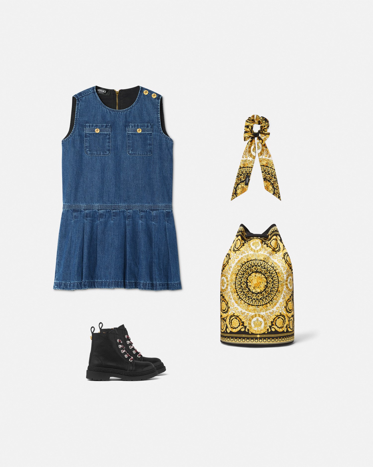 Pleated Denim Kids Dress