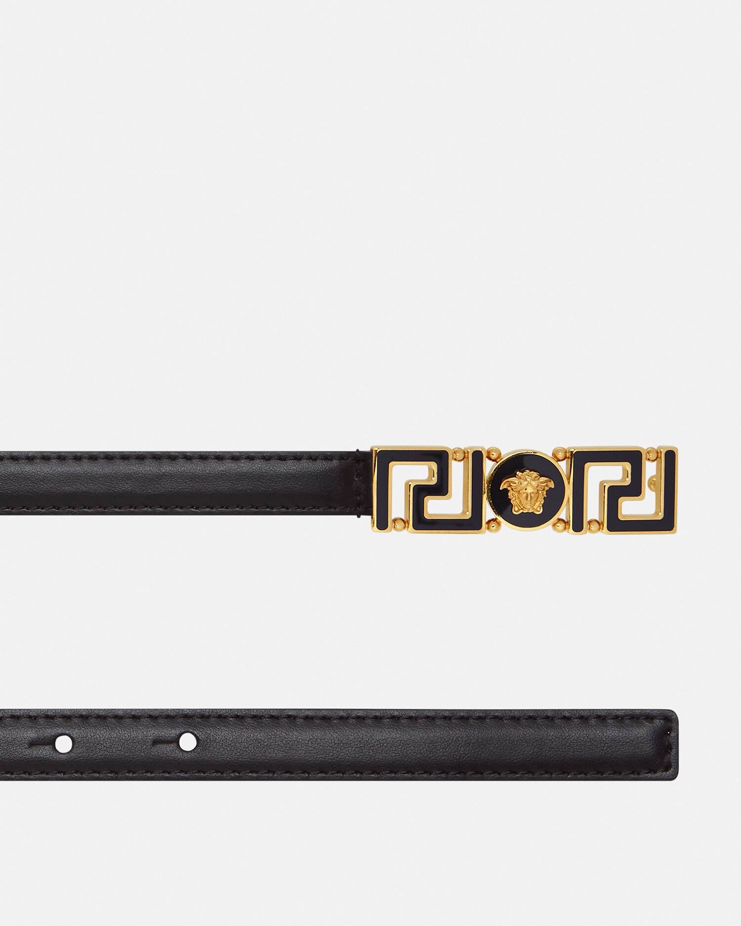 Versace Greca Goddess Thin Leather Belt In Black