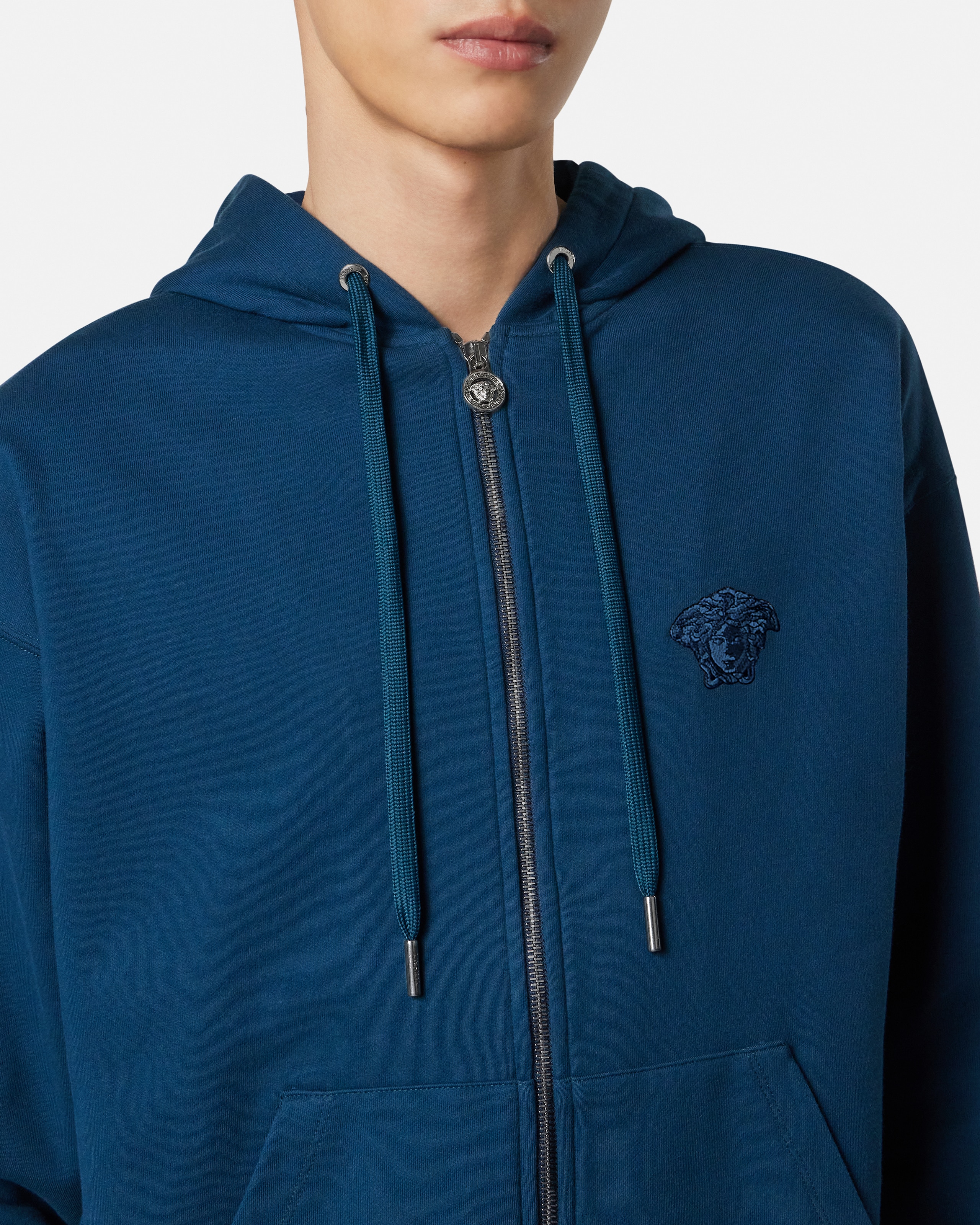 Embroidered Cotton-Jersey Zip Hoodie