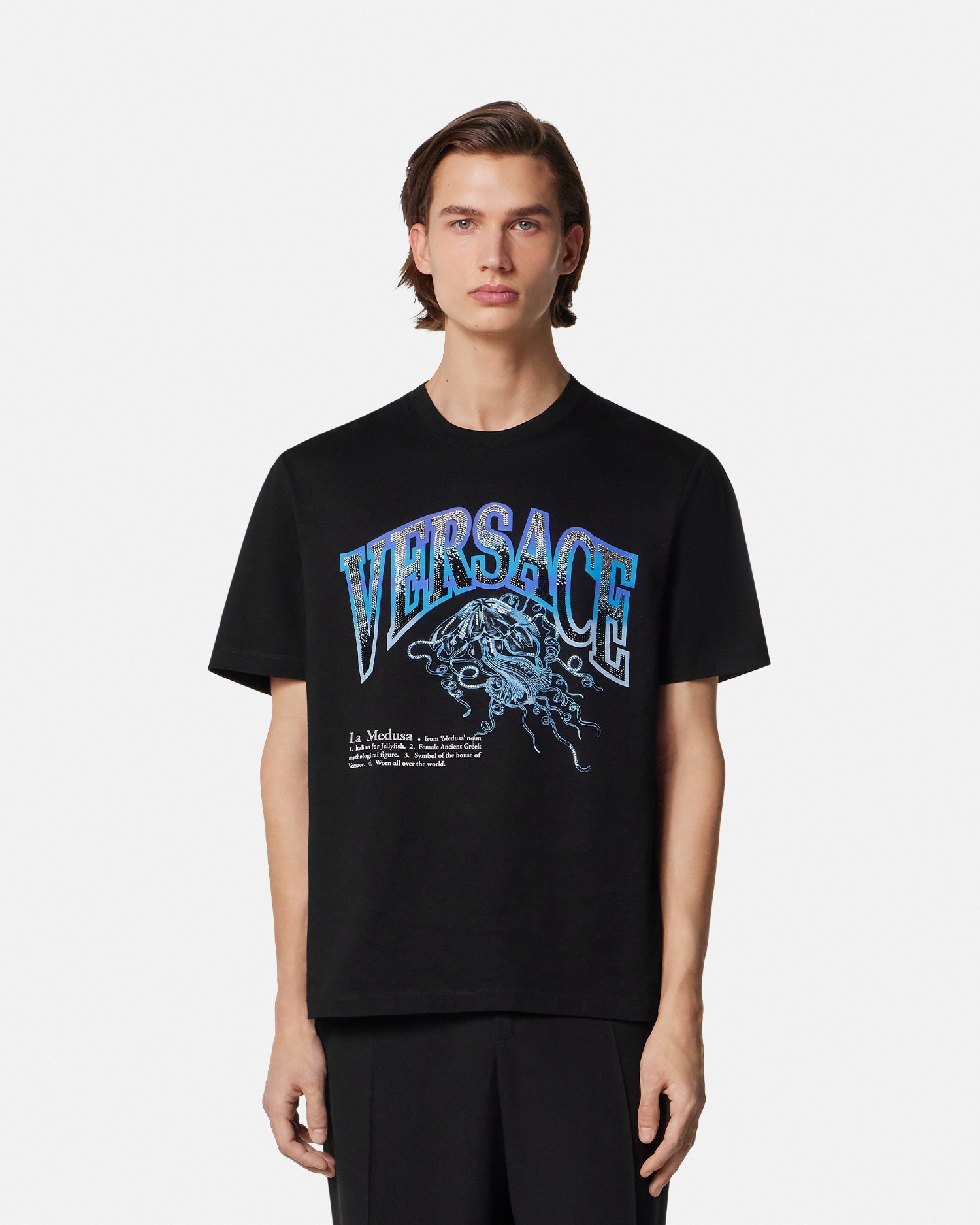 【ヴェルサーチェ】 La medusa varsity boxy t-shirt La Medusa Varsity Kids T-Shirt | VERSACE US