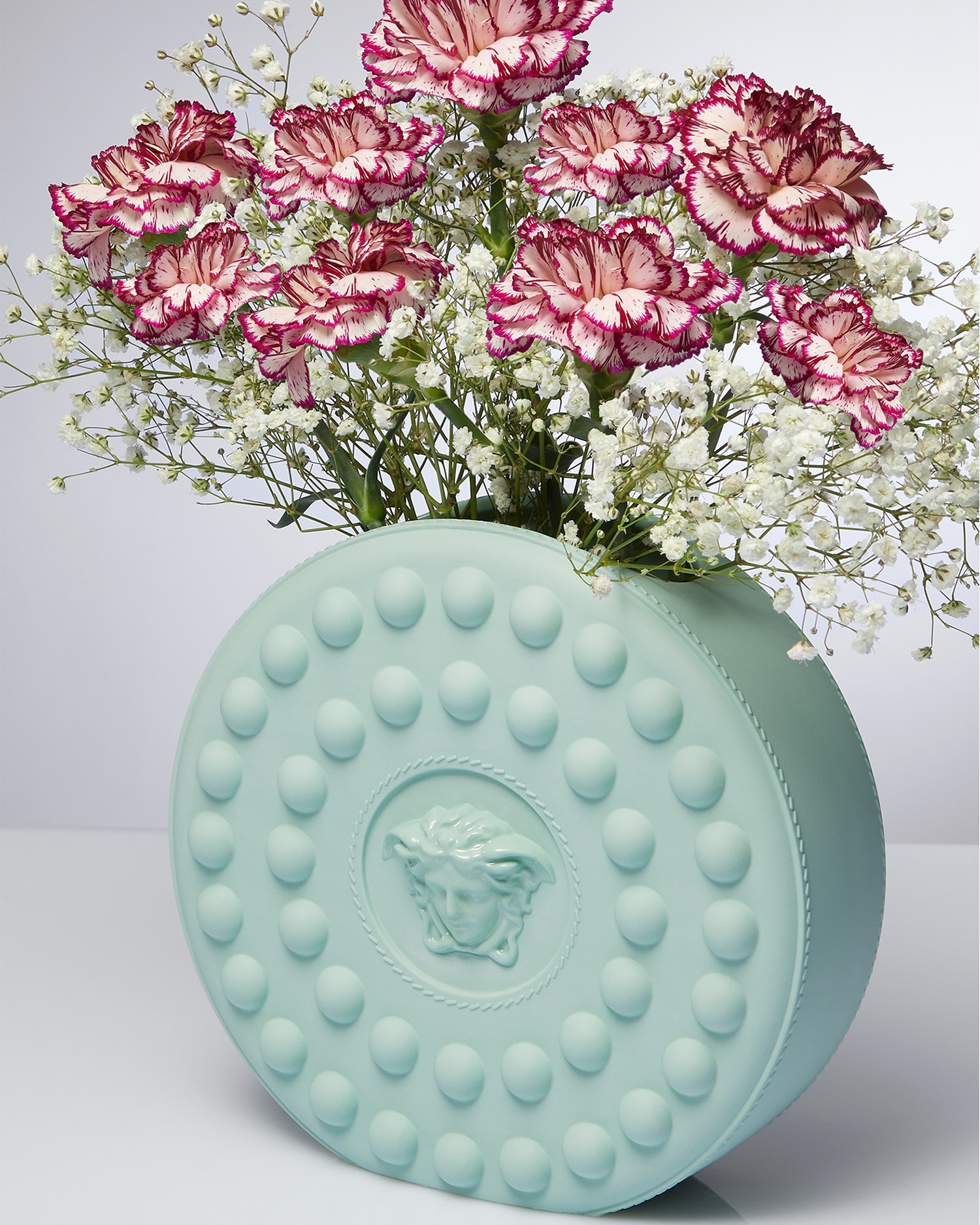 Versace La Medusa Round Studded Vase In Blue