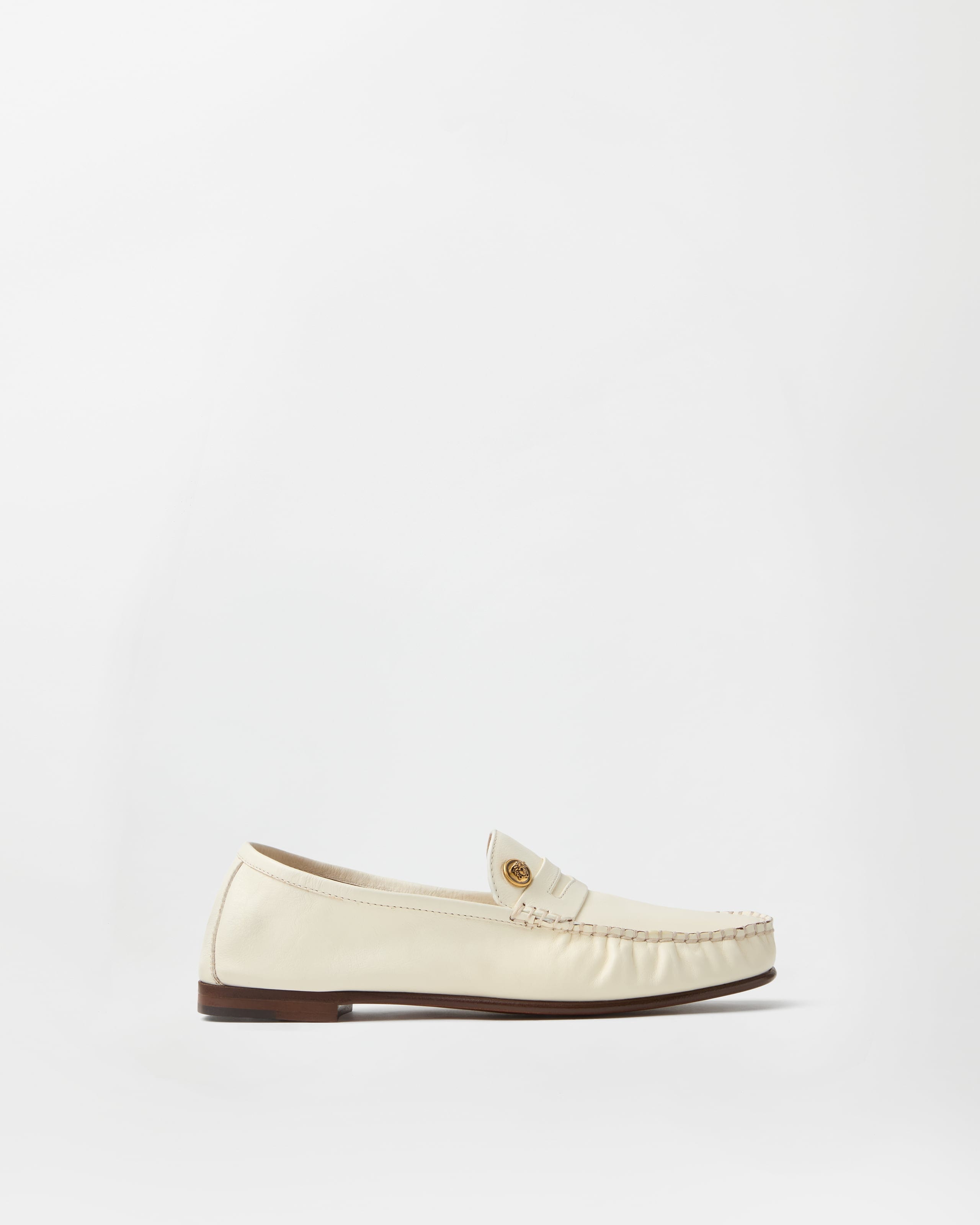 Versace Guanto Leather Loafers In White