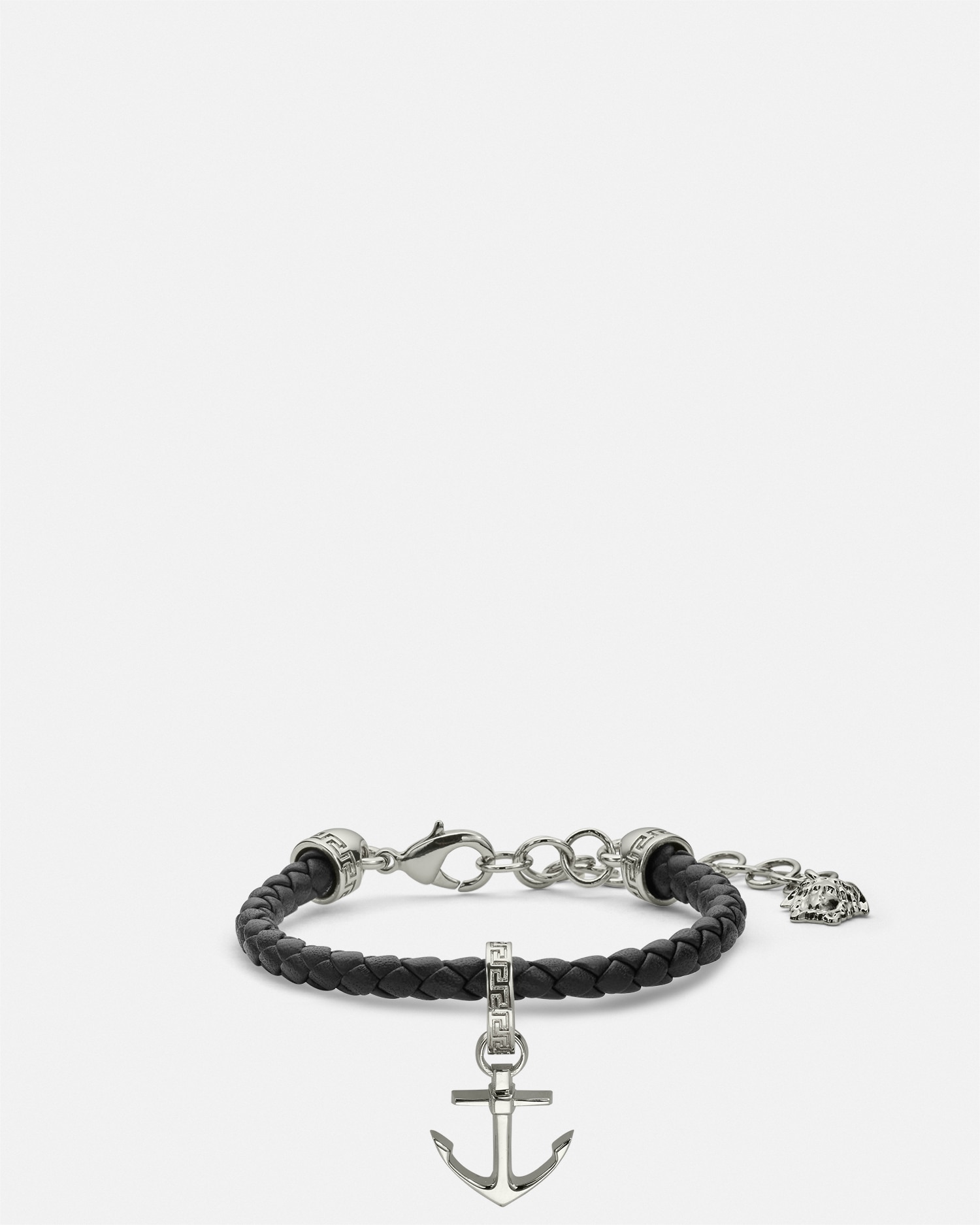 Versace Nautical Medusa Leather Bracelet In Black