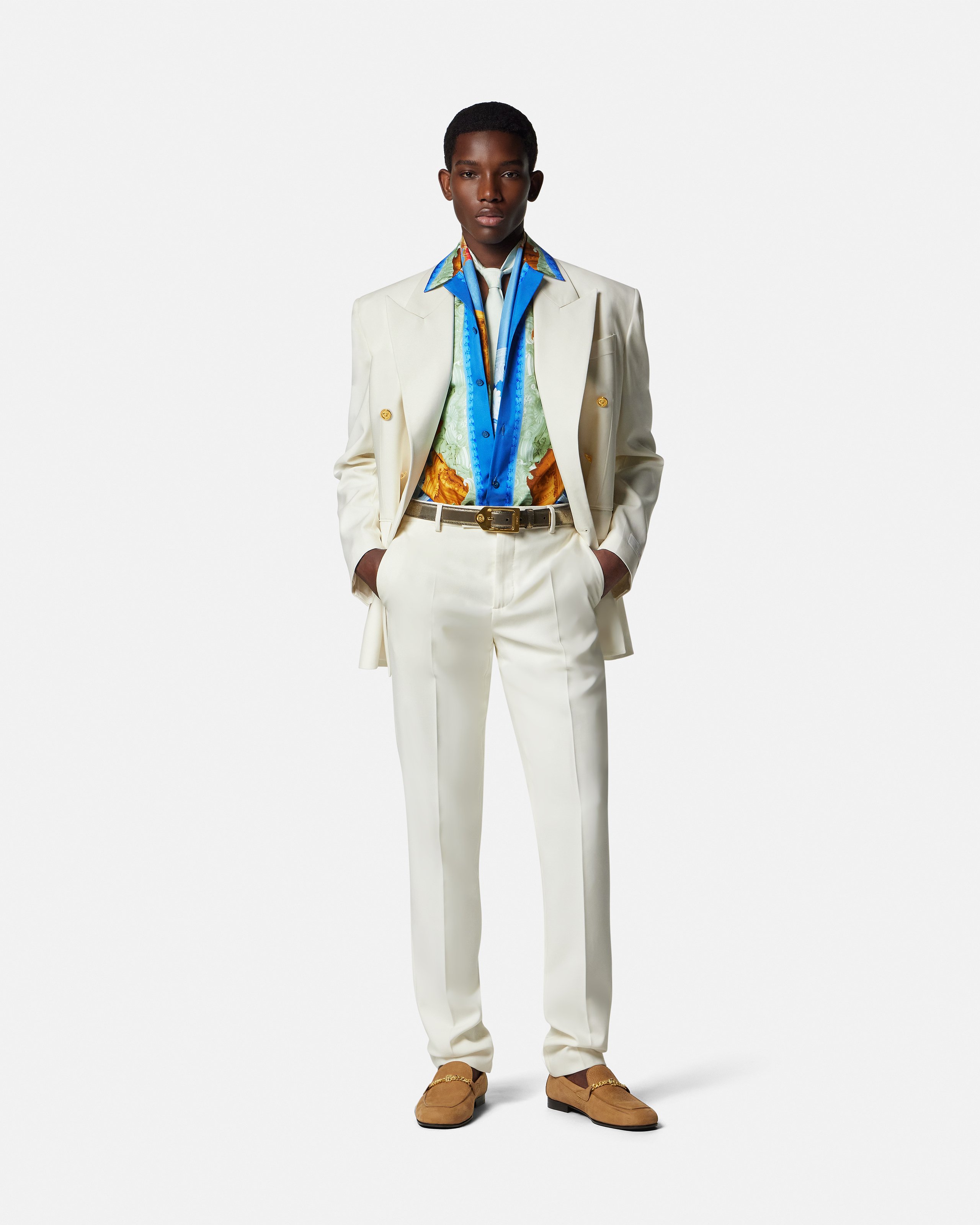 Printed Silk Twill Regular Shirt Print | VERSACE ZA