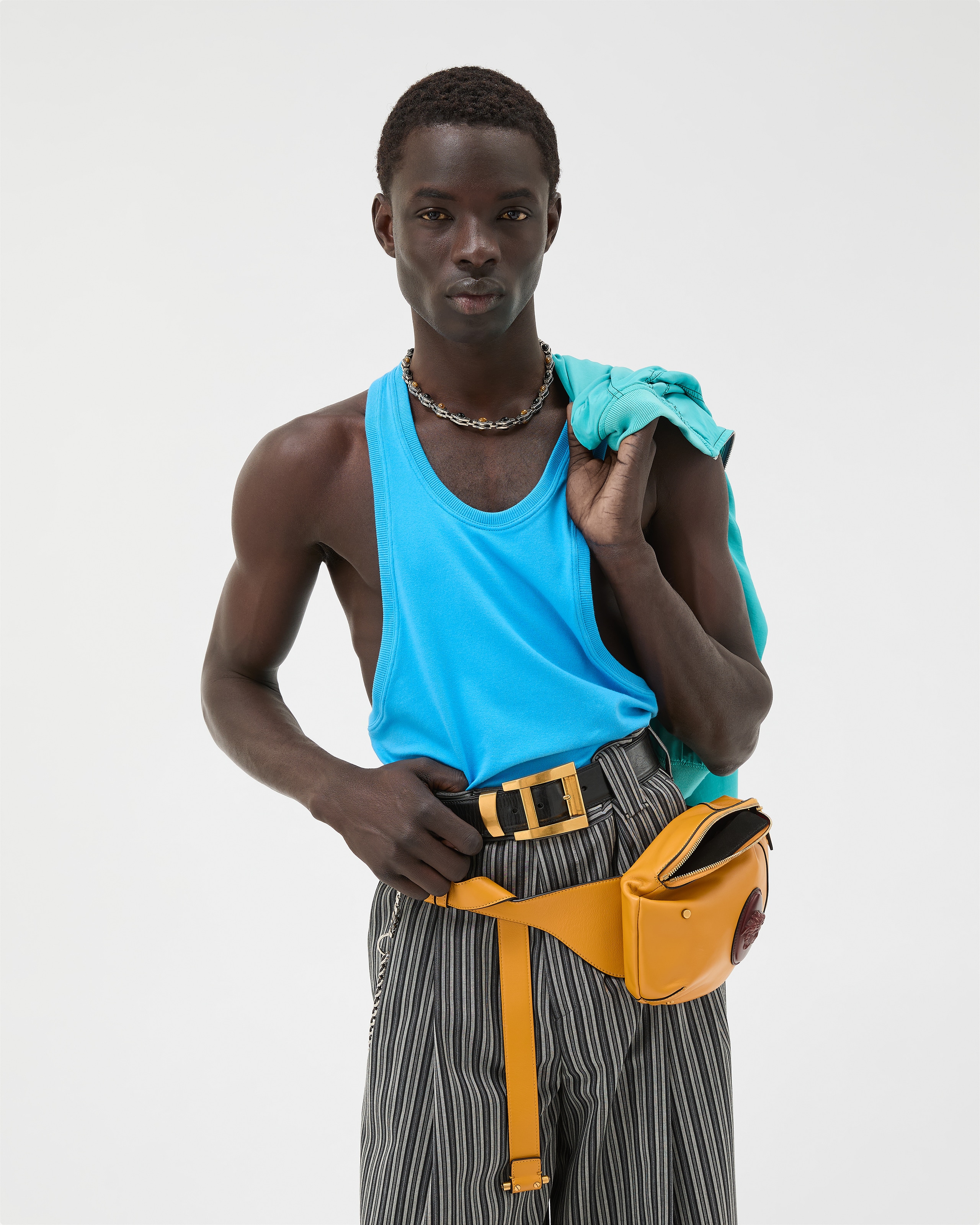ヴェルサーチ　タンクトップ　サイズ38 コットン リブ編み タンク トップ ブラック | VERSACE JP