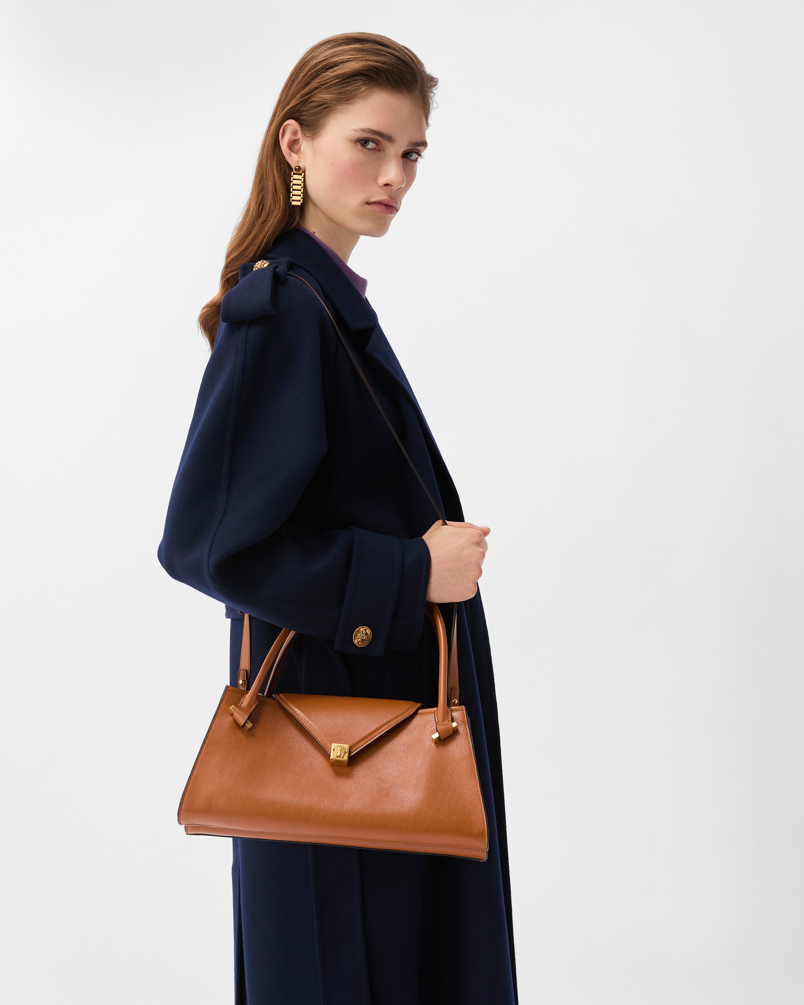 Severine Leather Shoulder Bag Brown | VERSACE US