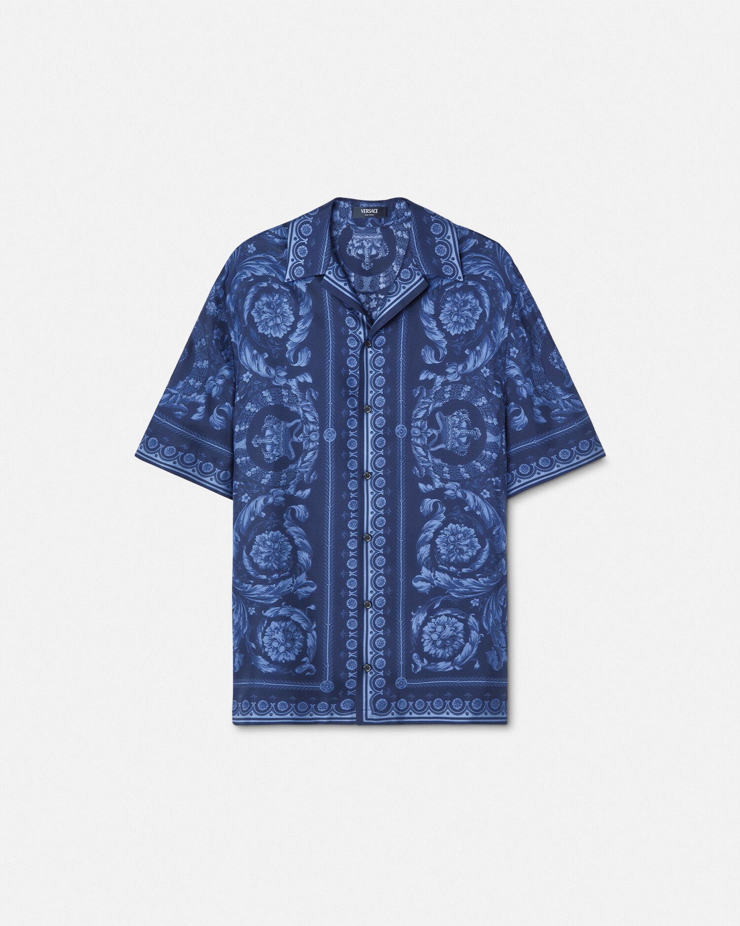 Versace Abbigliamento Barocco Silk Shirt In Blue+print