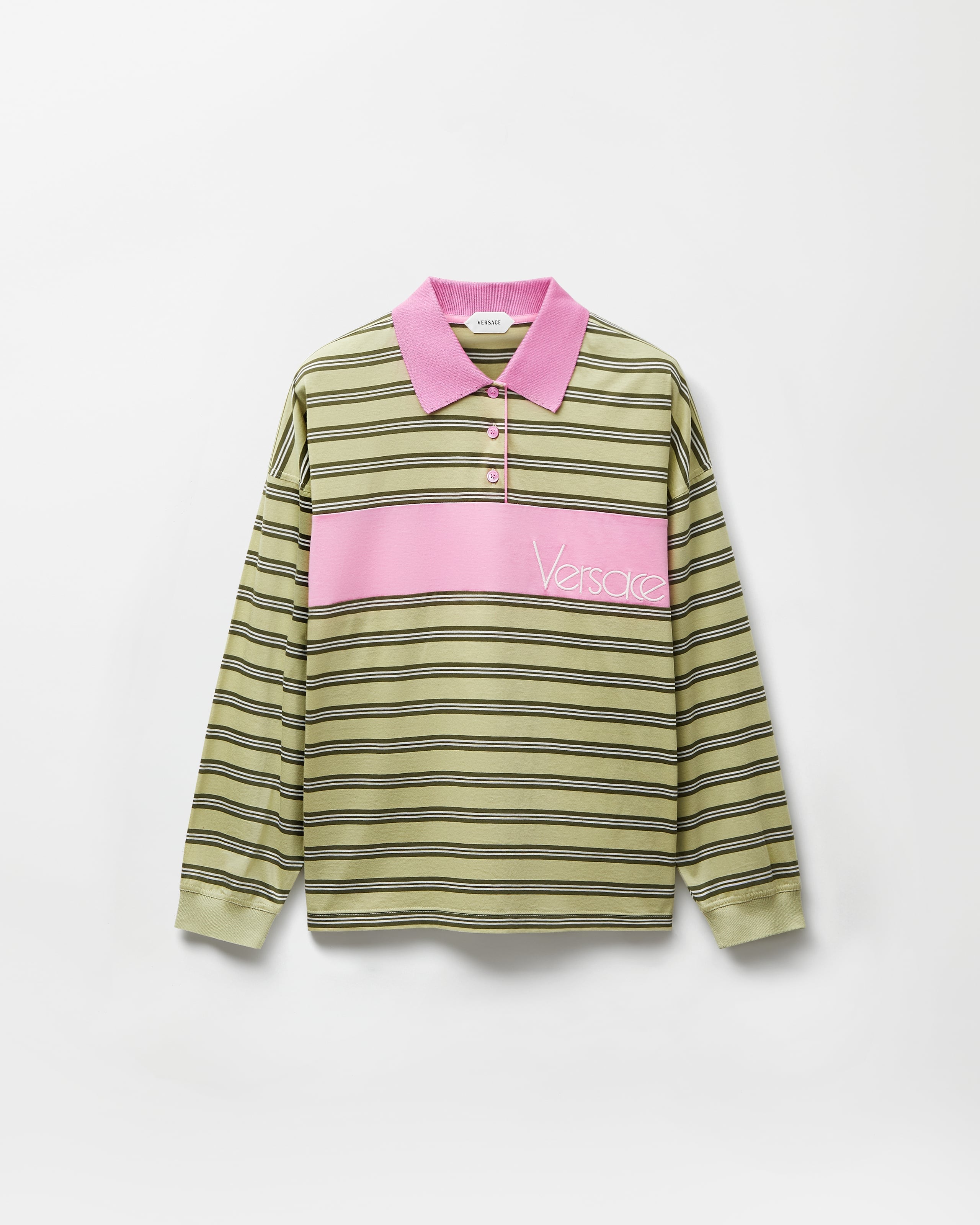 Versace Polo En Coton À Rayures Intarsia Et Logo In Multi