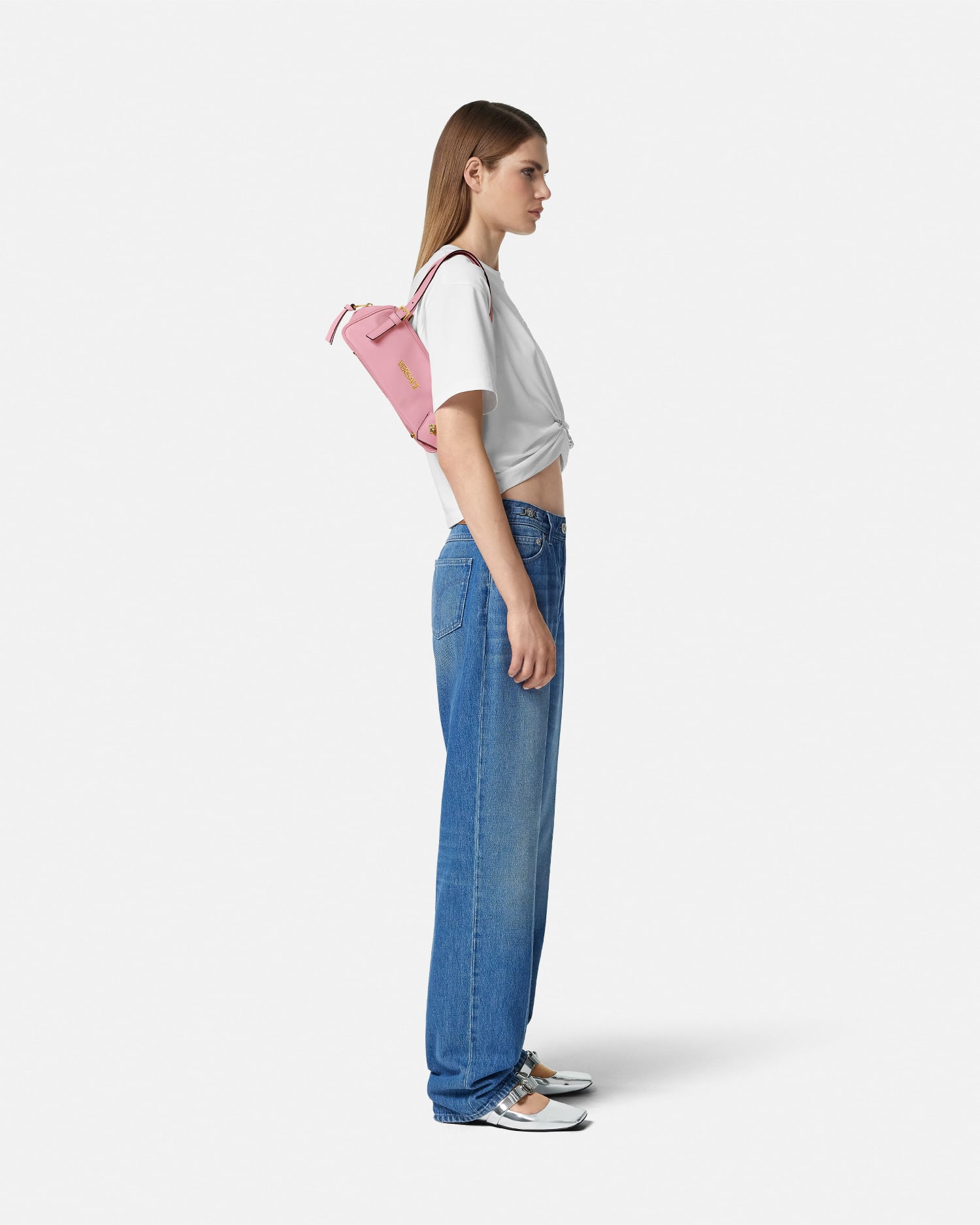 Versace Tag Nappa Bowling Bag Pink | VERSACE US