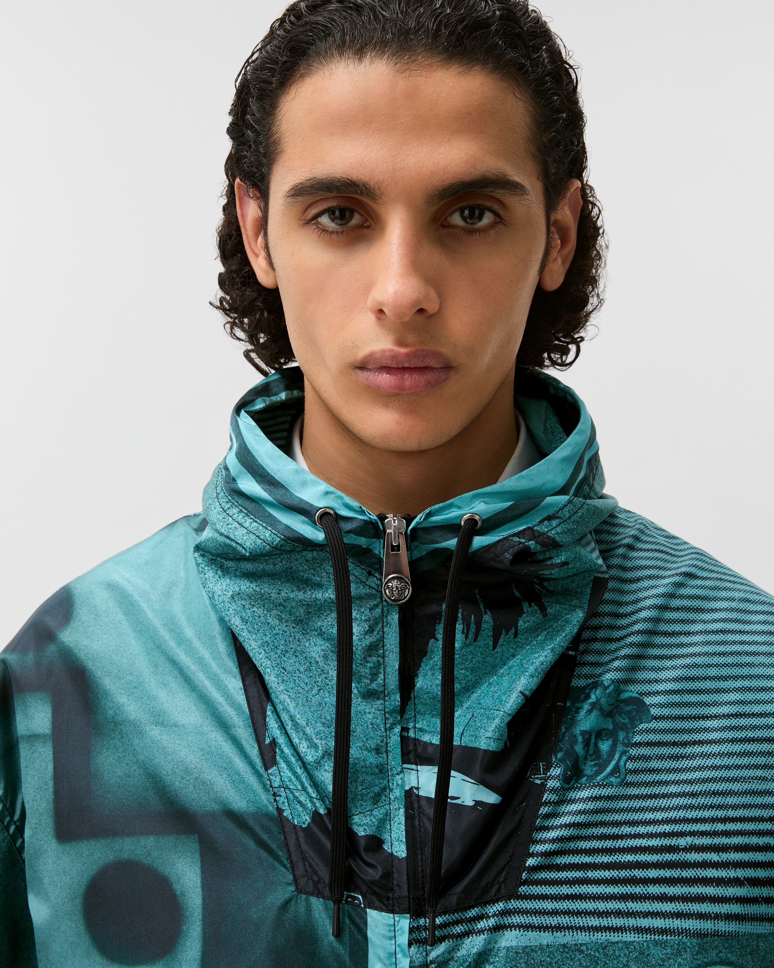 Printed Nylon Windbreaker Blue | VERSACE US