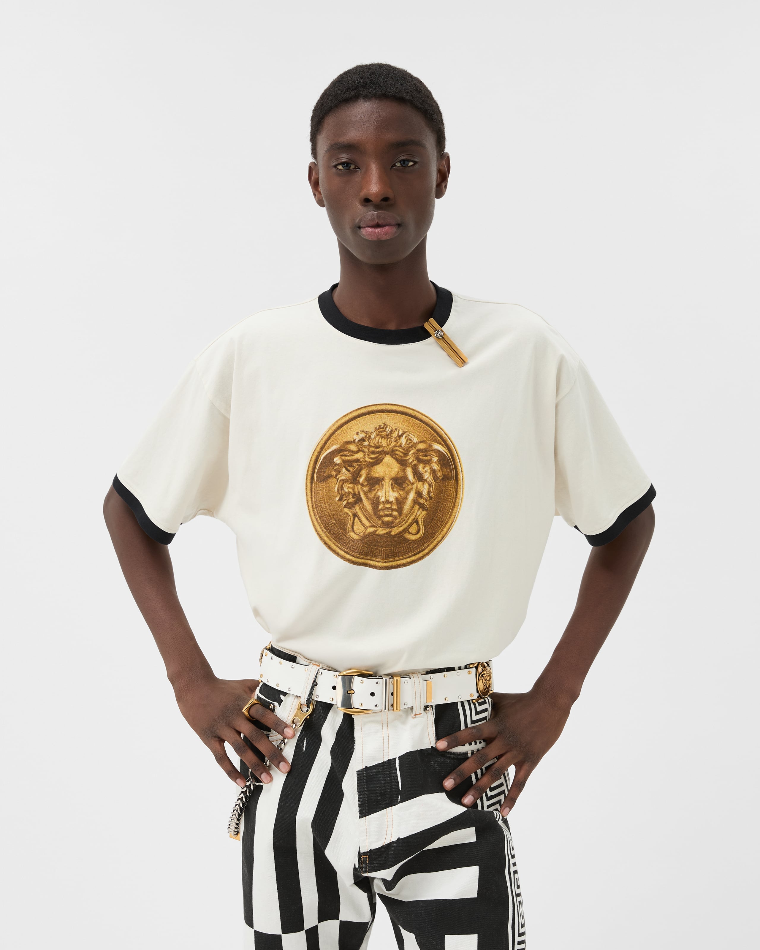 Versace Printed Cotton-jersey Regular T-shirt In White