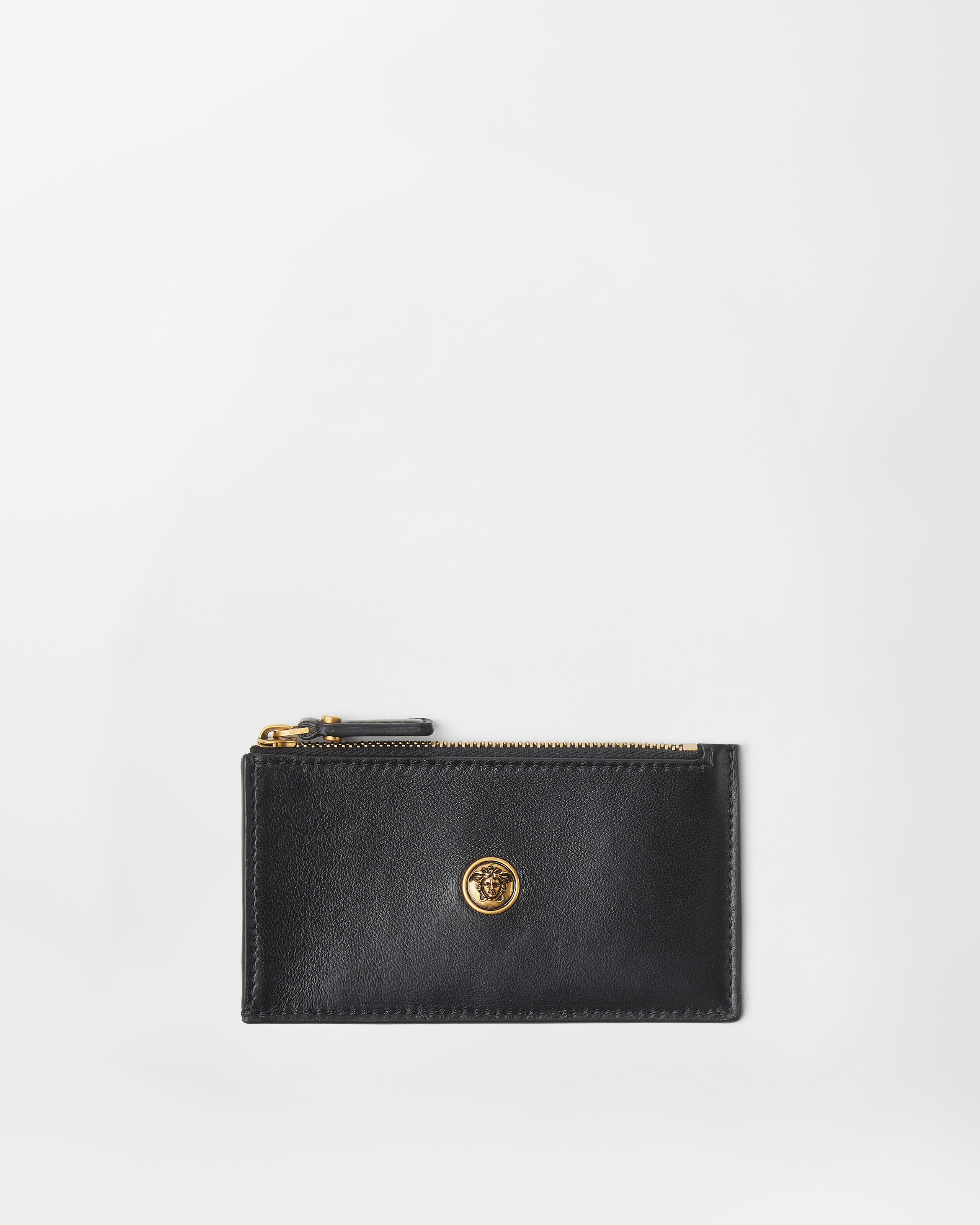 Versace Emblème Porte-cartes Zippé En Cuir In Brown