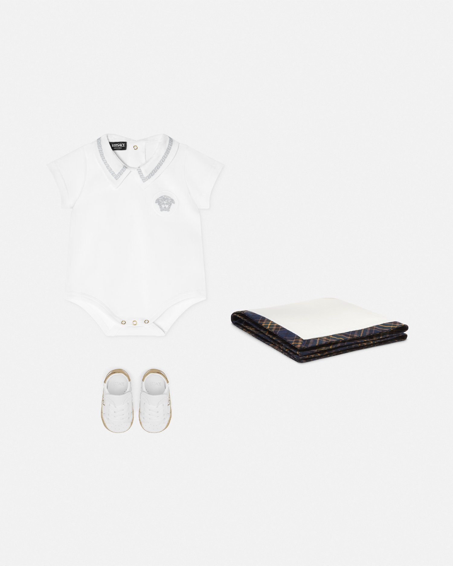 Versace Embroidered Greca Baby Bodysuit In White