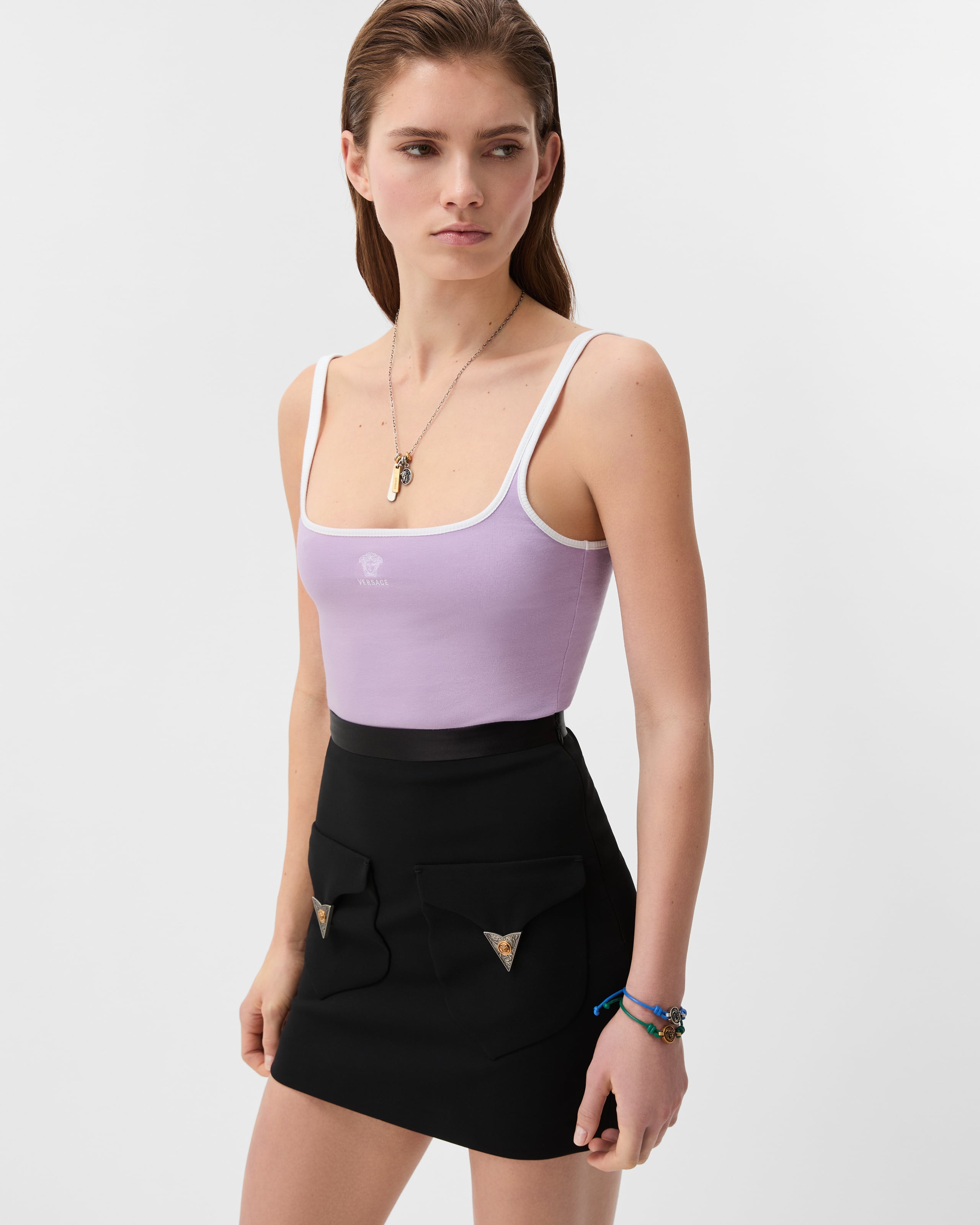 Embroidered-Logo Stretch Cotton-Jersey Tank Top Purple | VERSACE US