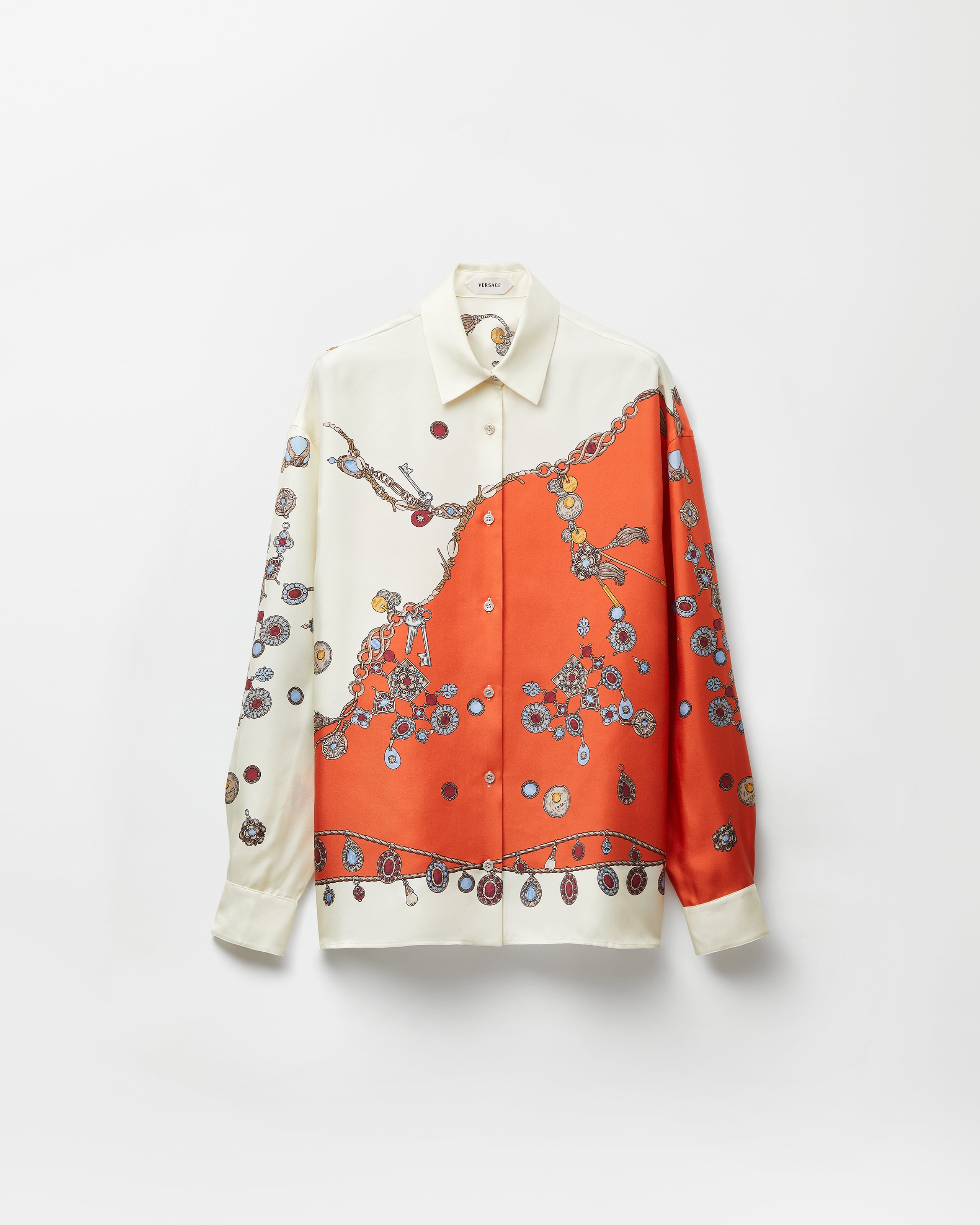 Versace Informal Shirt Silk Twill Print Stolen Jewels In Orange