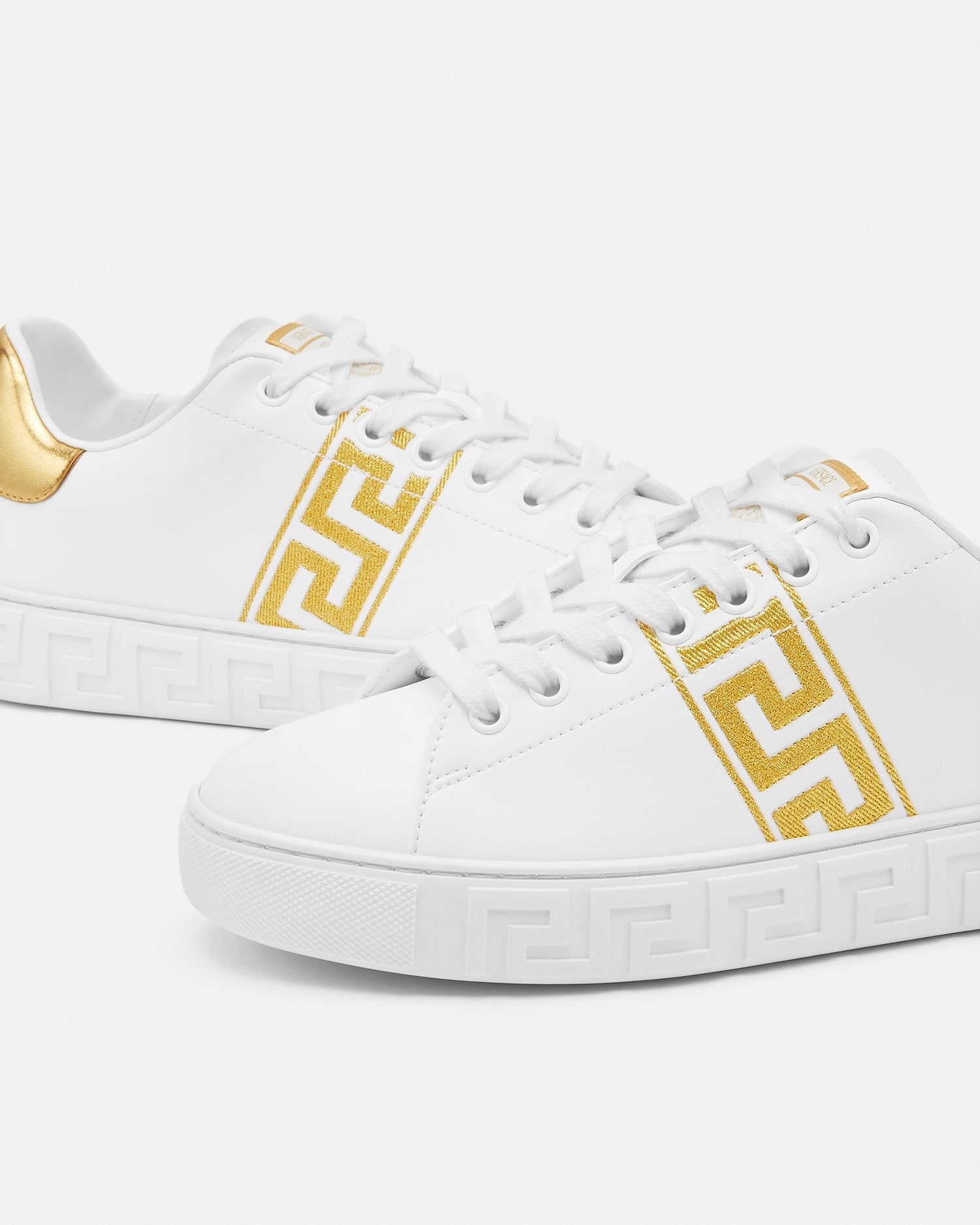 Greca Embroidered Nylon Sneakers White,Print | VERSACE US