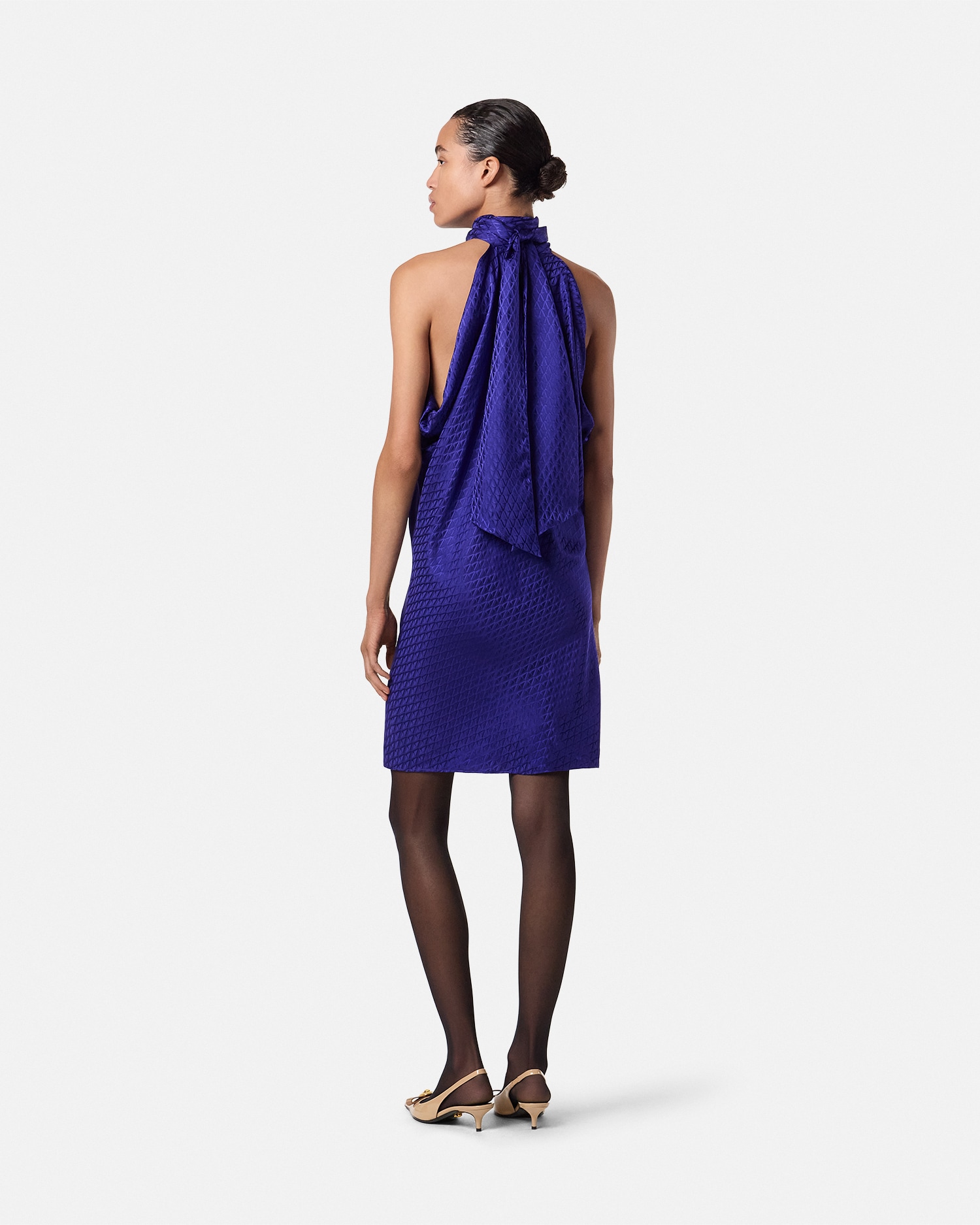 V Allover Jacquard Silk Relaxed Mini Dress