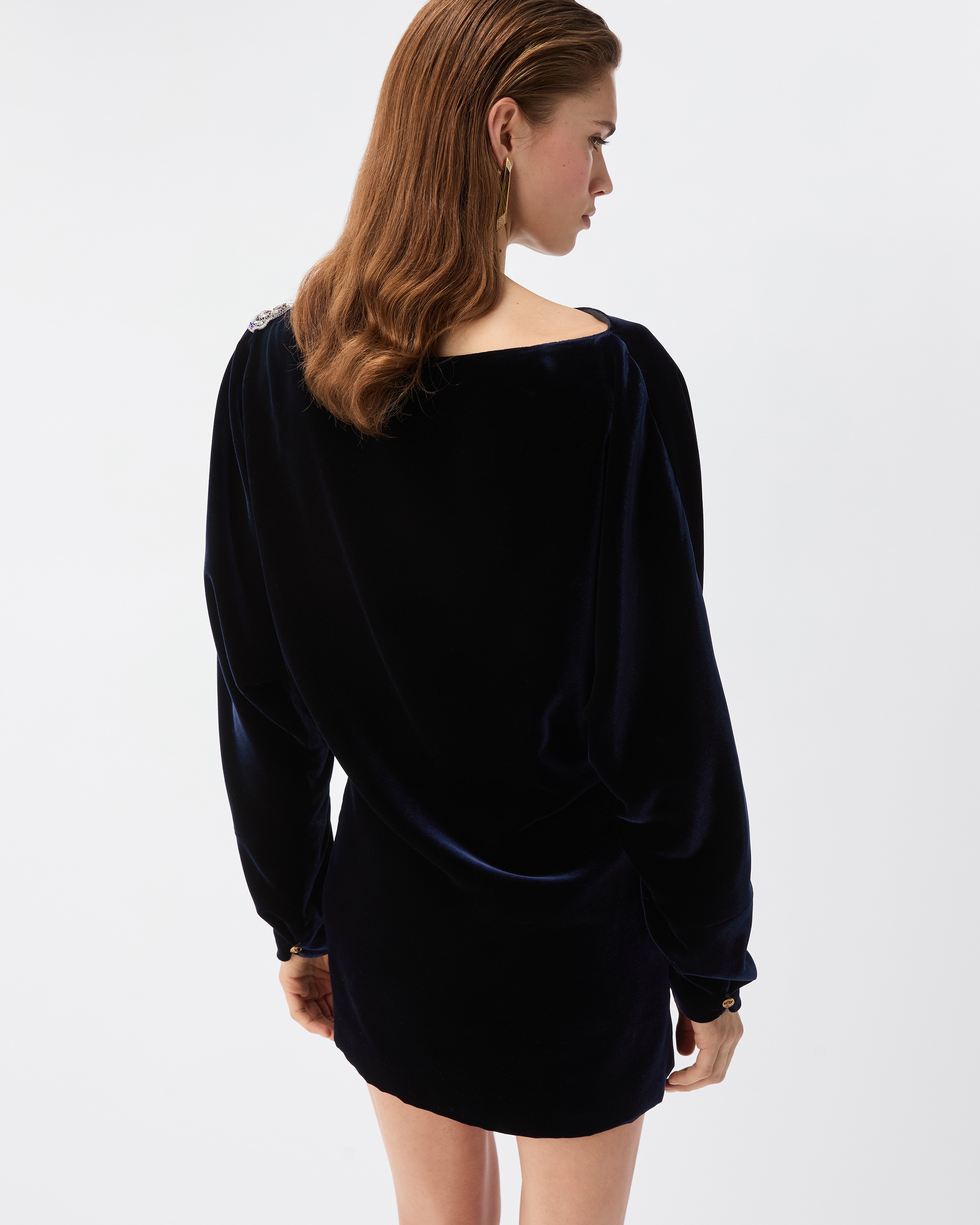 Embroidered Velvet Mini Dress Blue