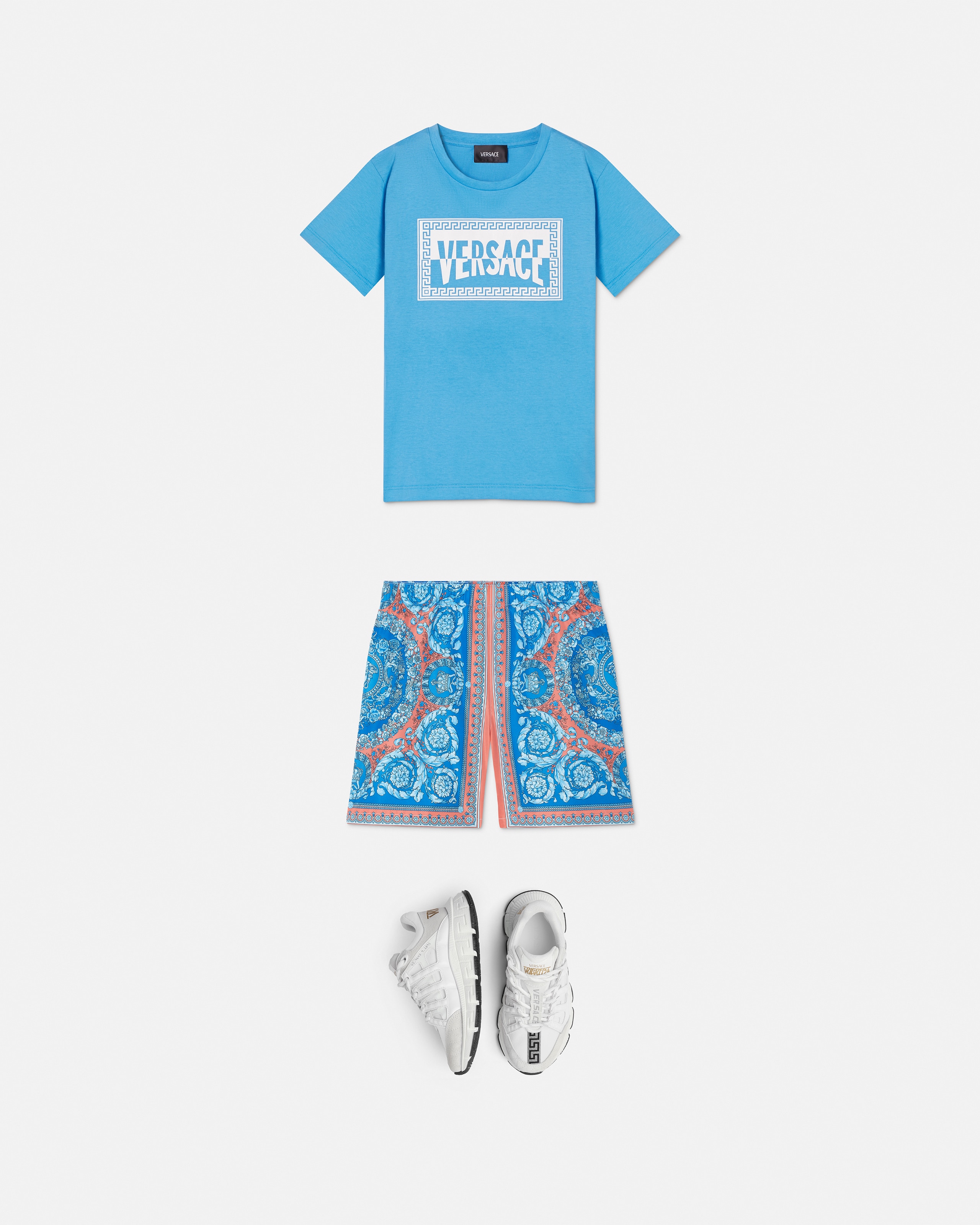 Versace Kids Printed Cotton-jersey T-shirt In Blue