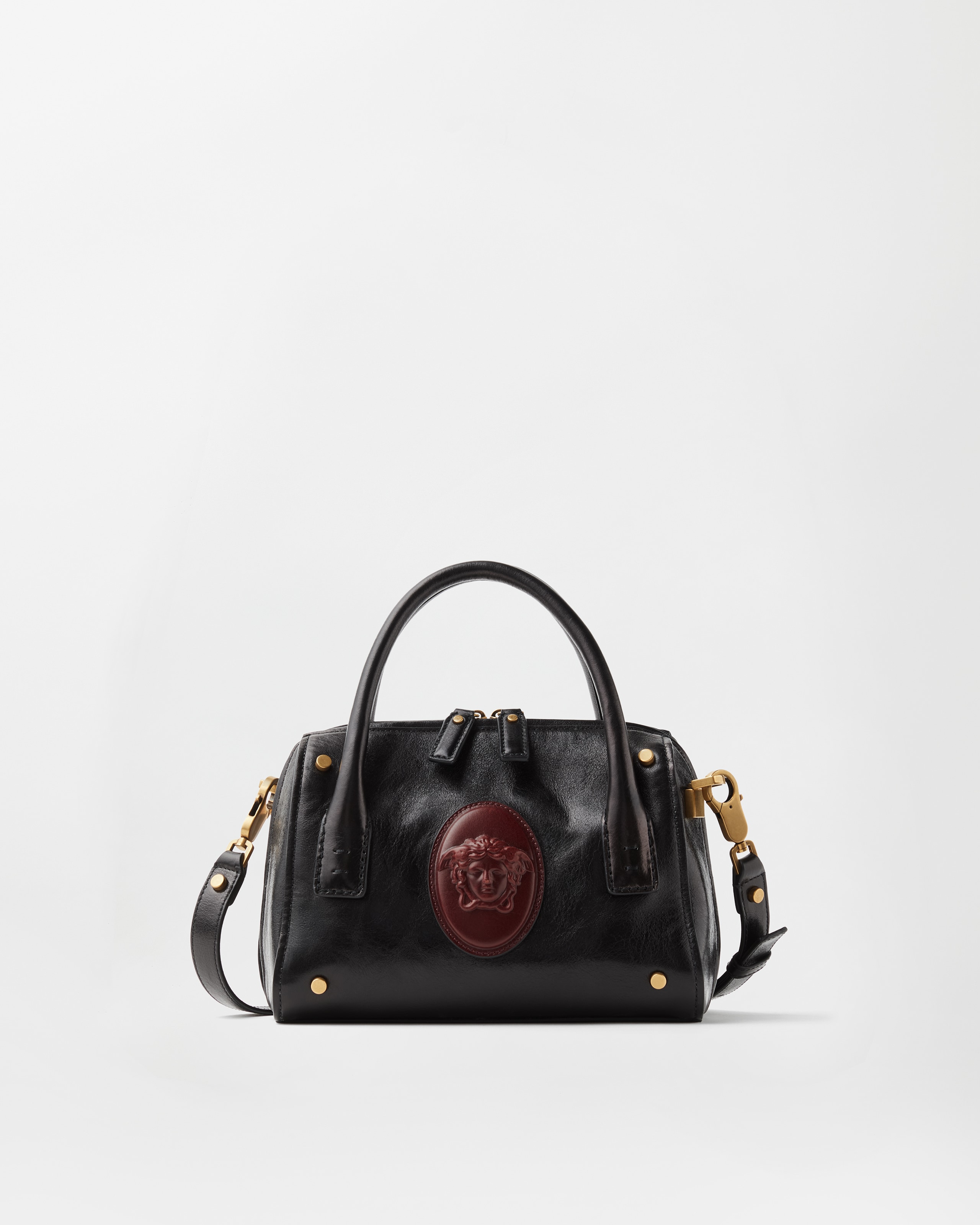 Versace Roomy Small Leather Boston Bag In Multi