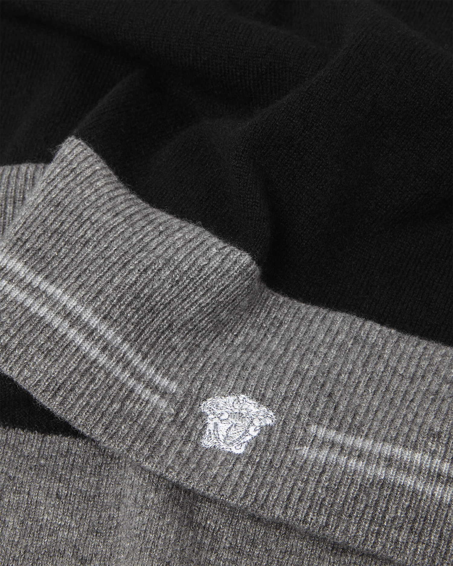 Versace Embroidered Medusa Cashmere Knit Scarf In Black