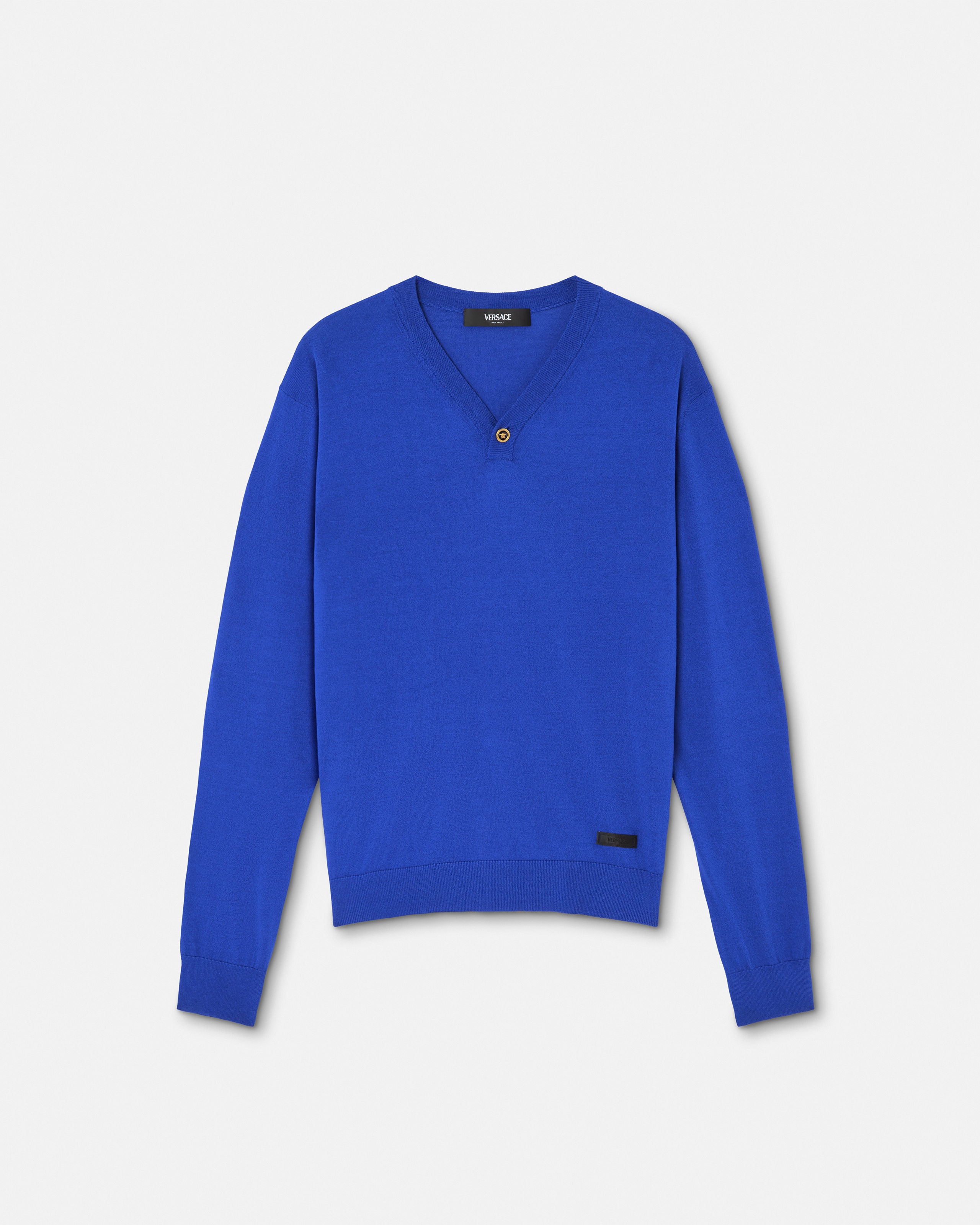 Versace Pull En Soie Et Coton À Col En V In Blue