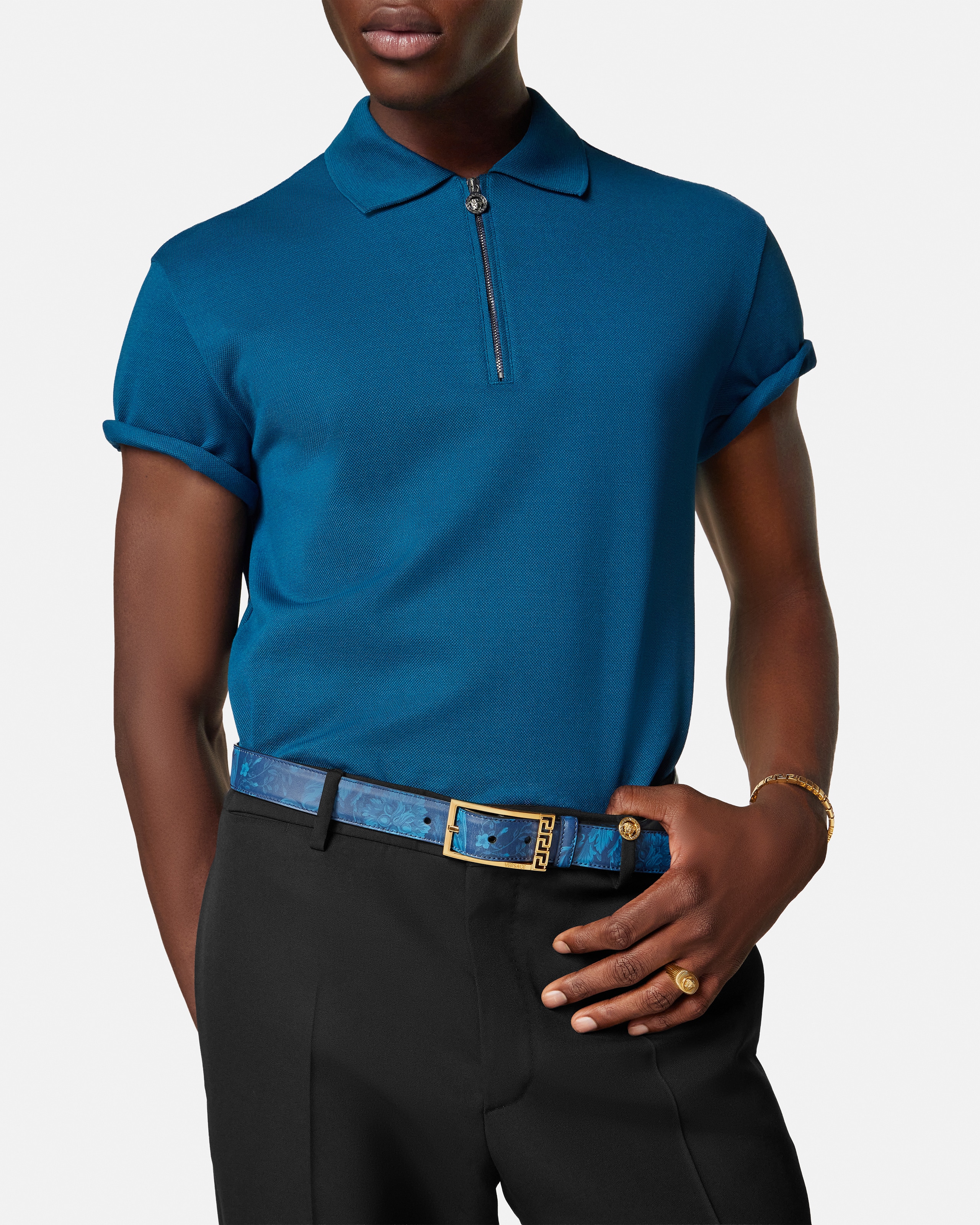 Greca Printed Leather Belt 1.2"