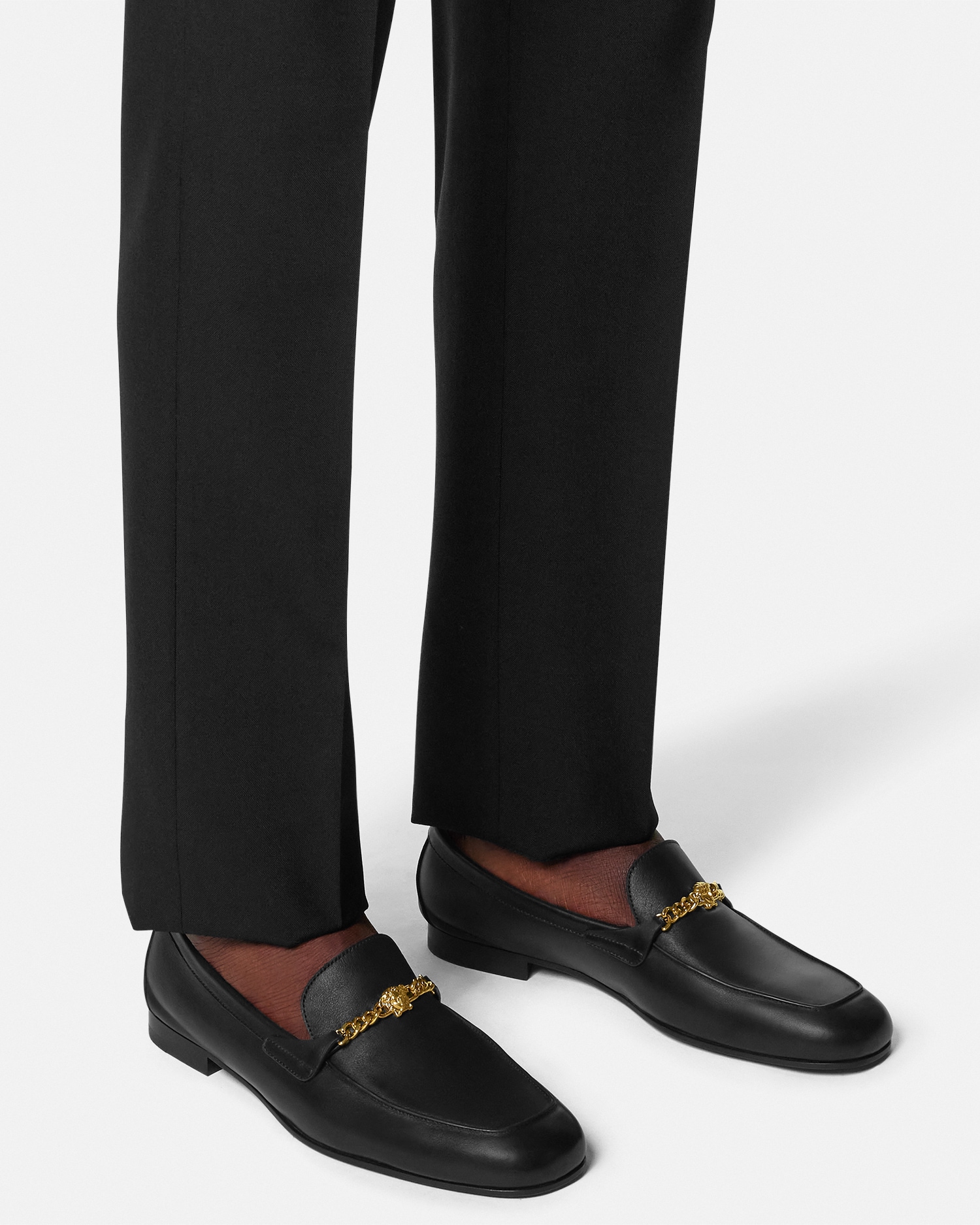 Medusa Leather Loafers Black,Gold | VERSACE US