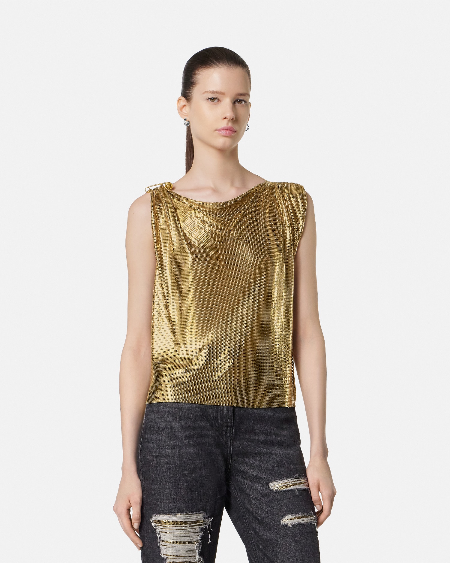 Safety Pin Metal Mesh Top