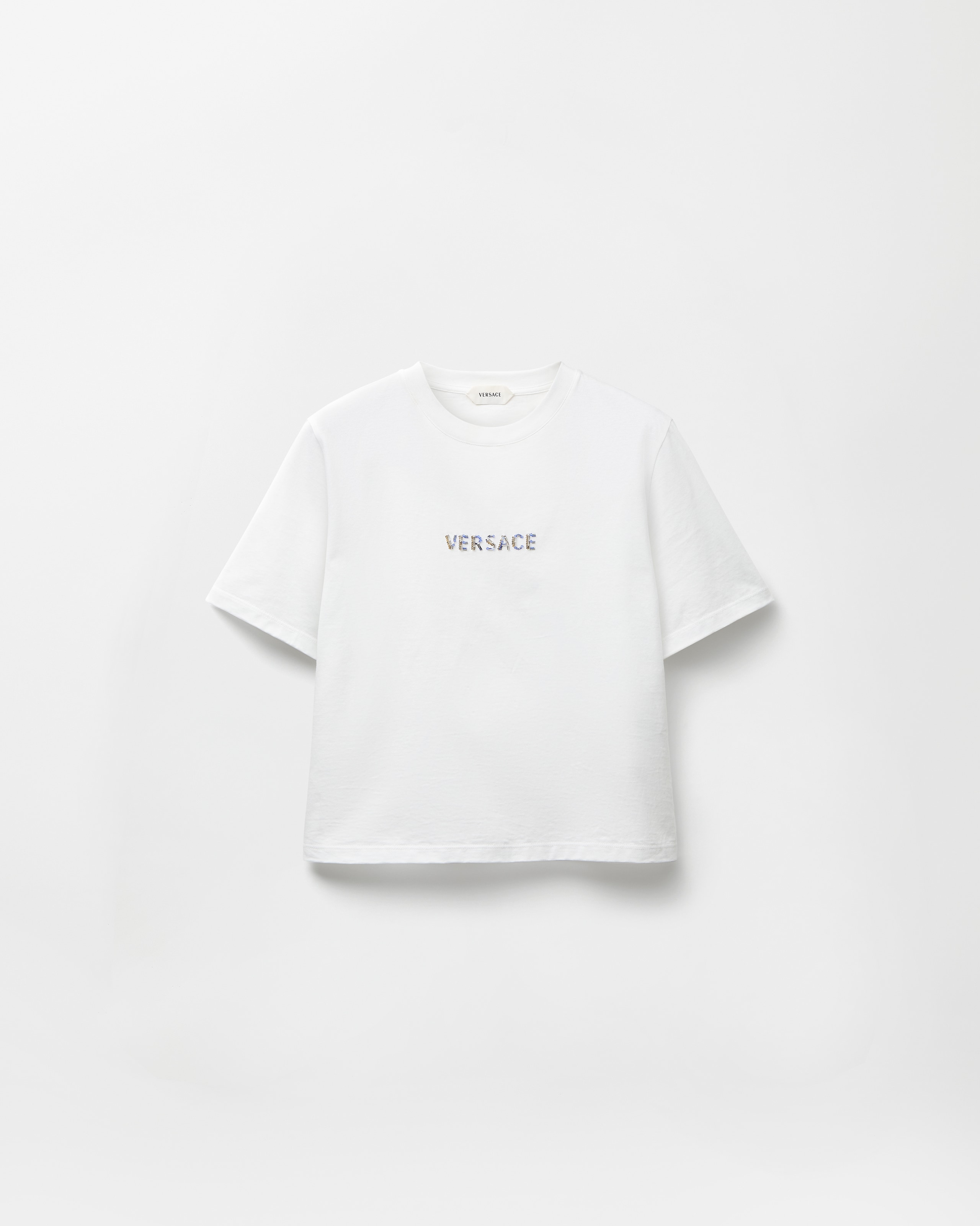 Versace T-shirt En Jersey De Coton Brodé In Multi