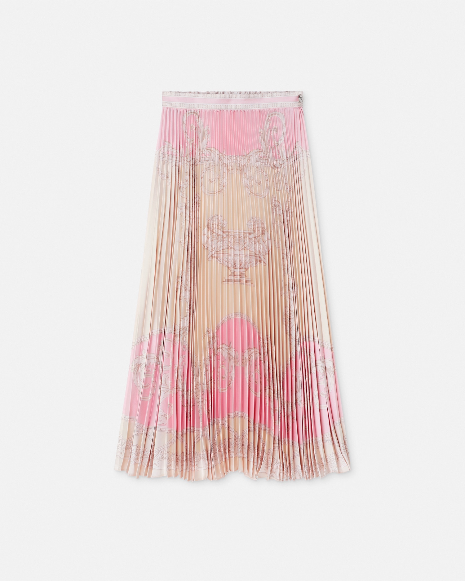 Versace La Coupe Des Dieux Pleated Silk Midi Skirt In Pink+print