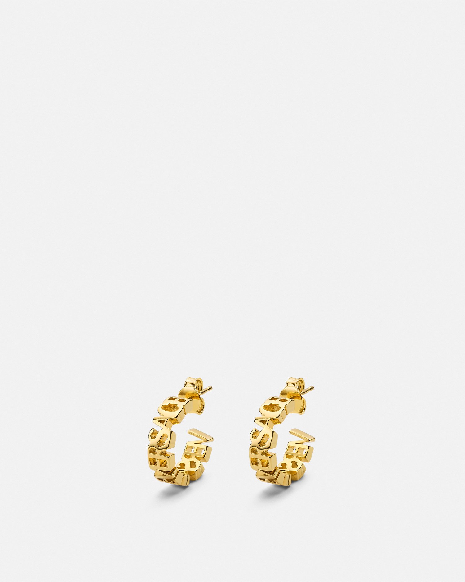 Versace Logo Hoop Earrings In Or Clair