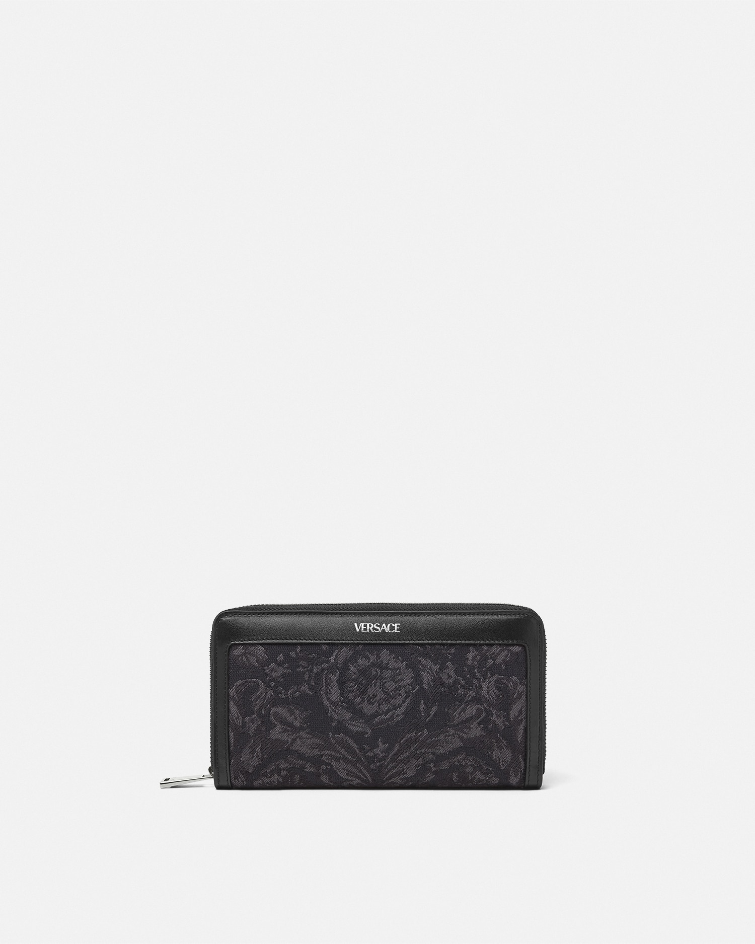 Versace Barocco Jacquard Long Wallet In Black+print