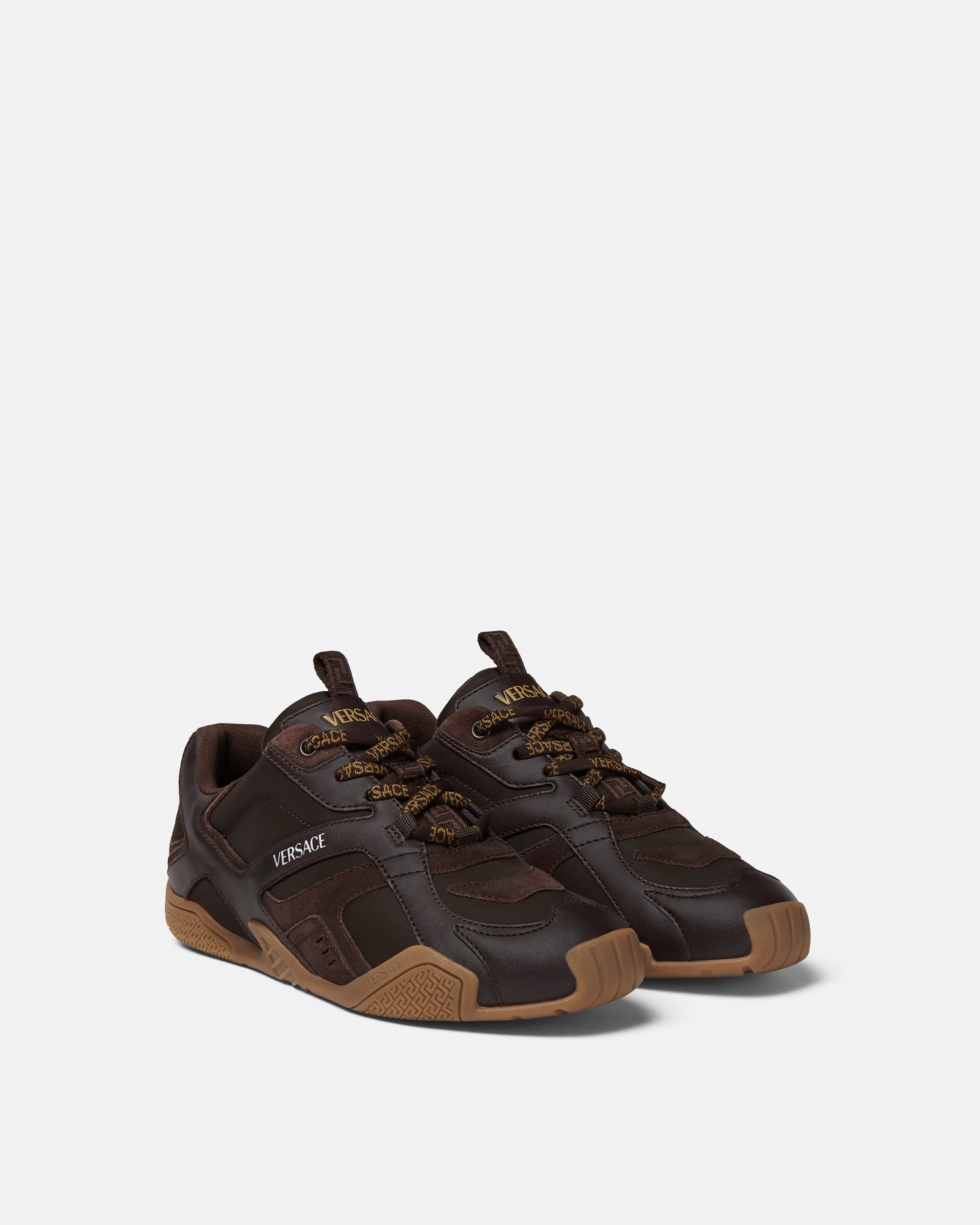 Galaxia Leather Sneakers Brown | VERSACE US