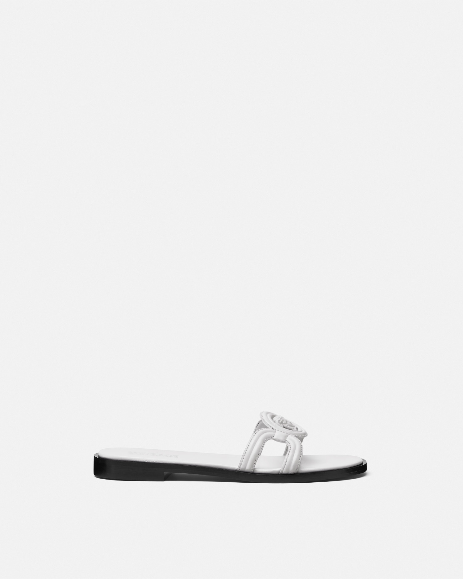 Versace Medusa Leather Flat Slide Sandals In White
