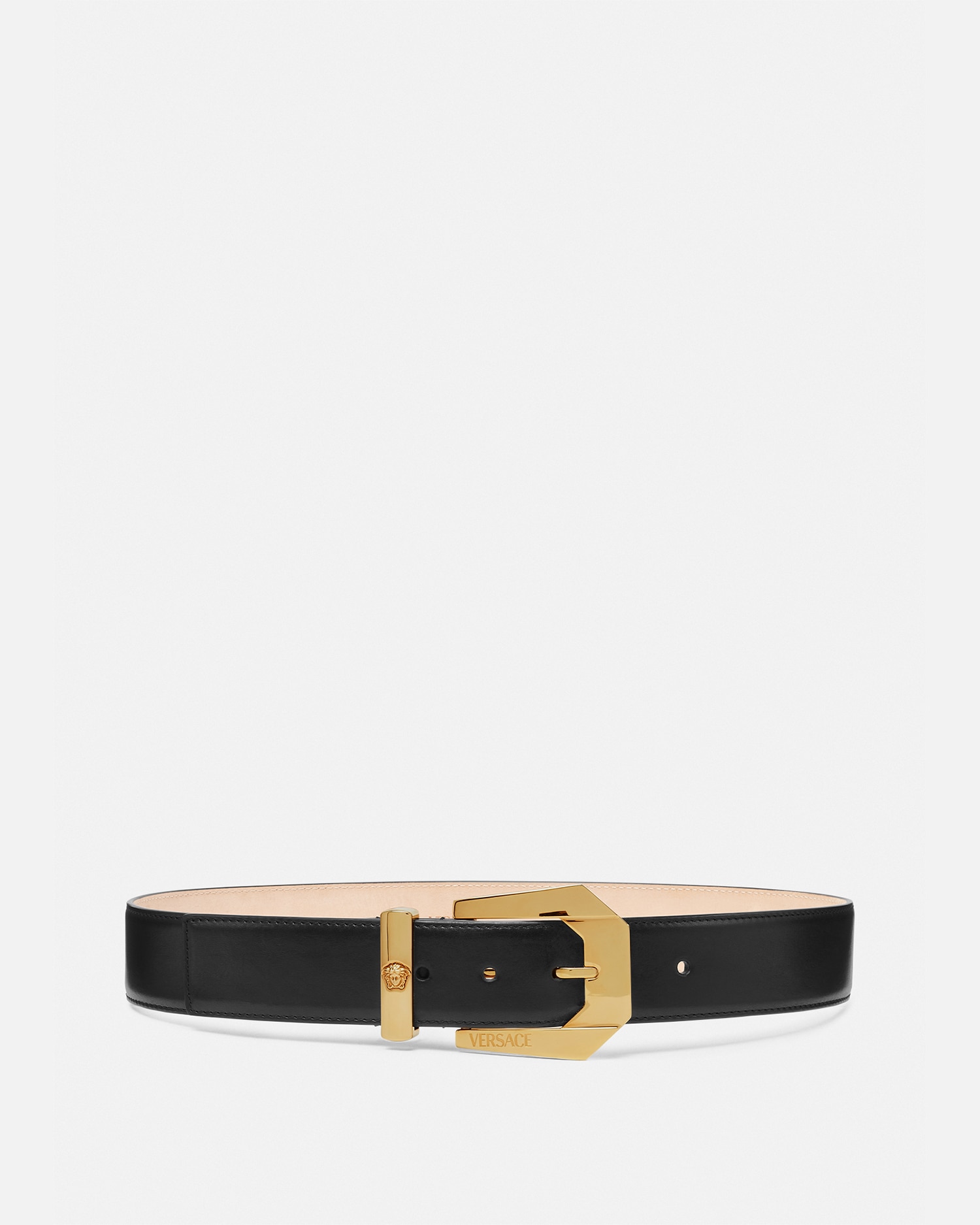 Versace Medusa Heritage Leather Belt In Black