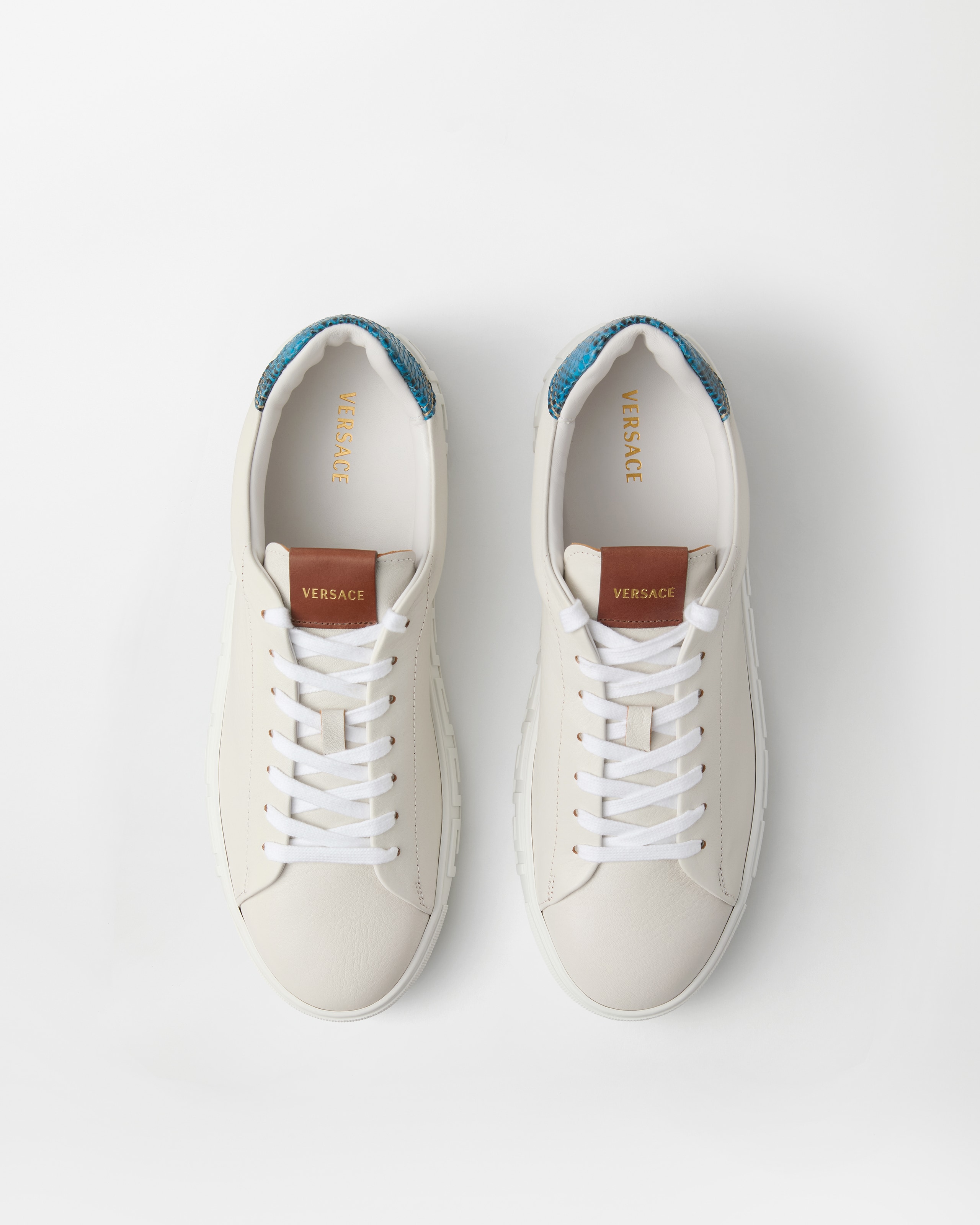 Greca Leather Sneakers White,Blue | VERSACE US display picture 2