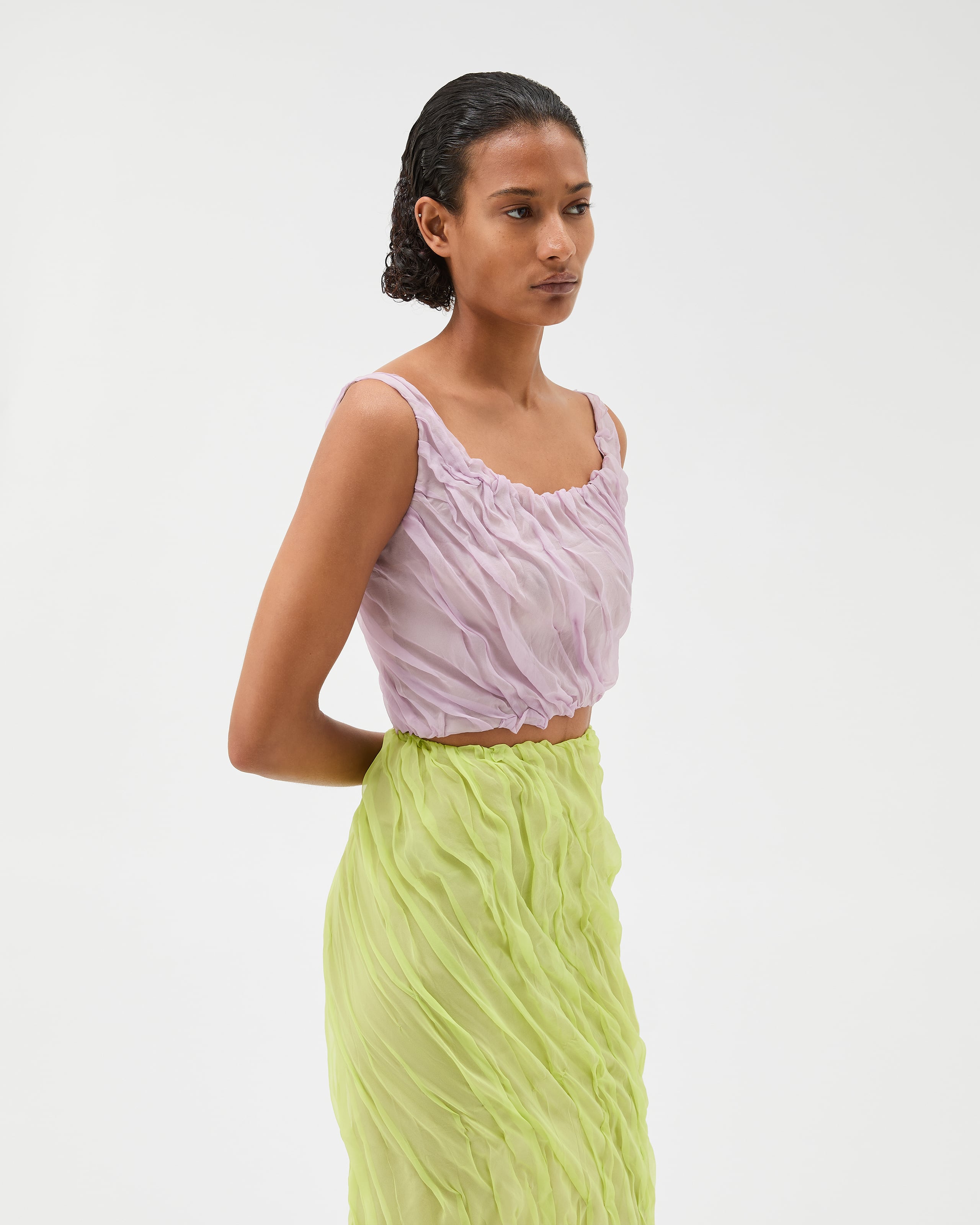 Silk-Chiffon Draped Top Purple | VERSACE US