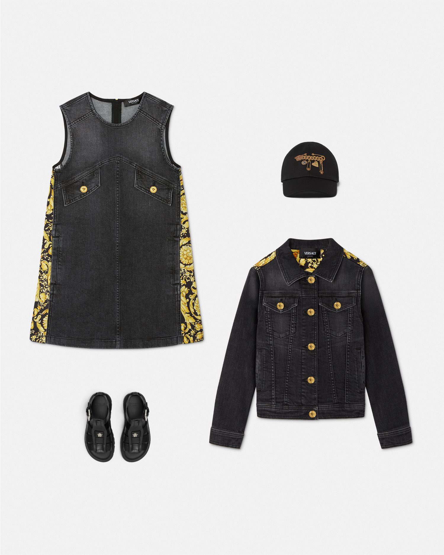 Versace Robe En Denim Barocco Kids In Noir+imprimer