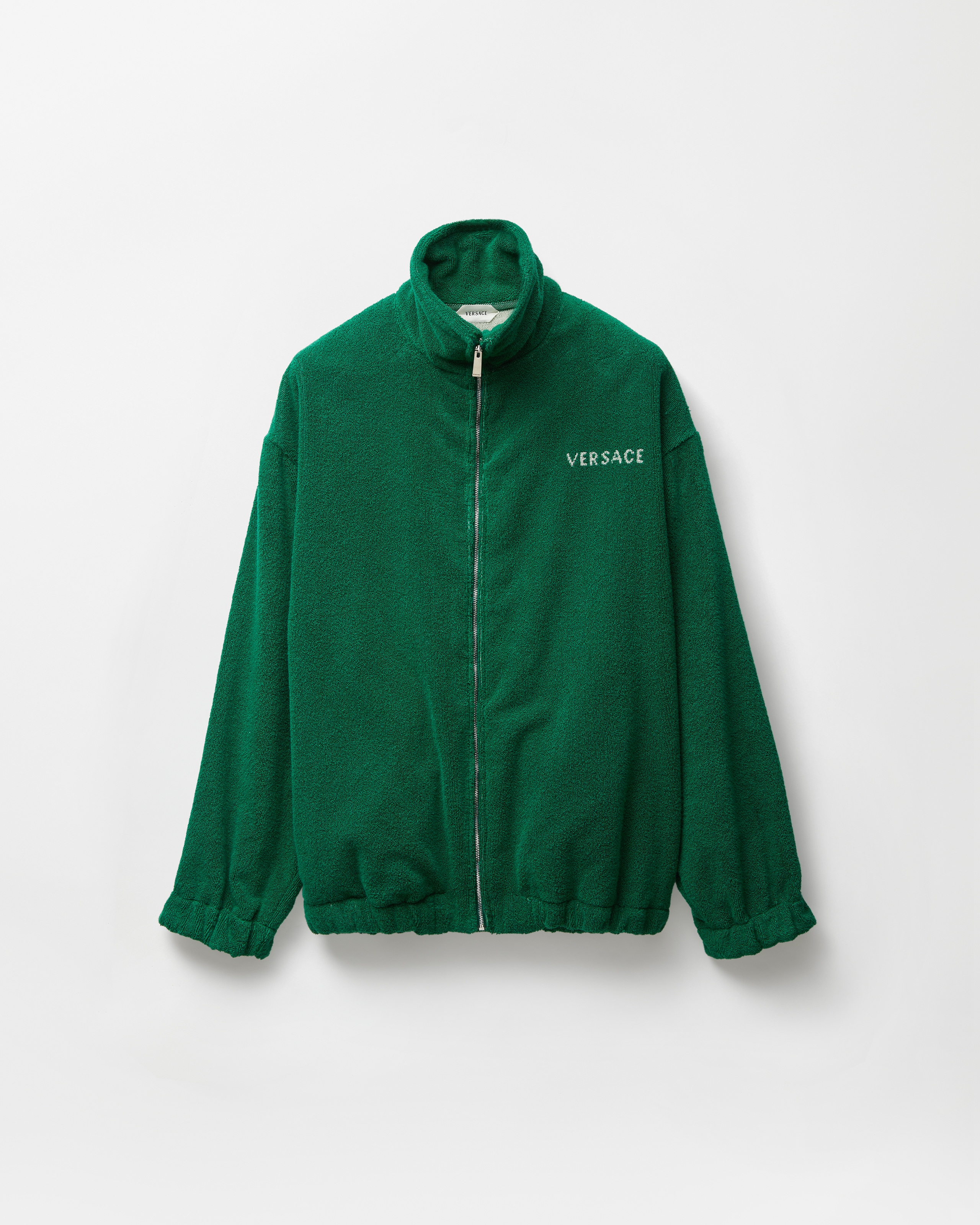 Cotton-Terry Jacquard Zip Sweatshirt Green | VERSACE US