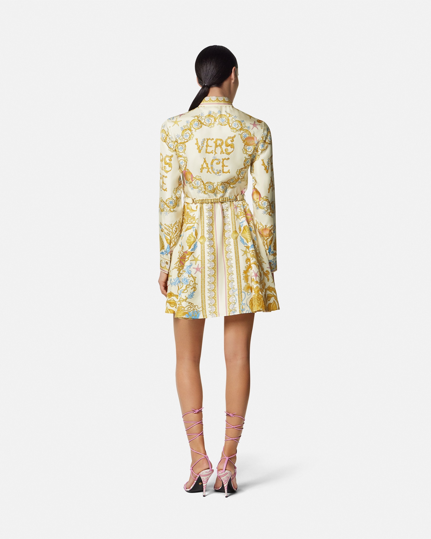 Underwater Barocco Silk Mini Shirt Dress
