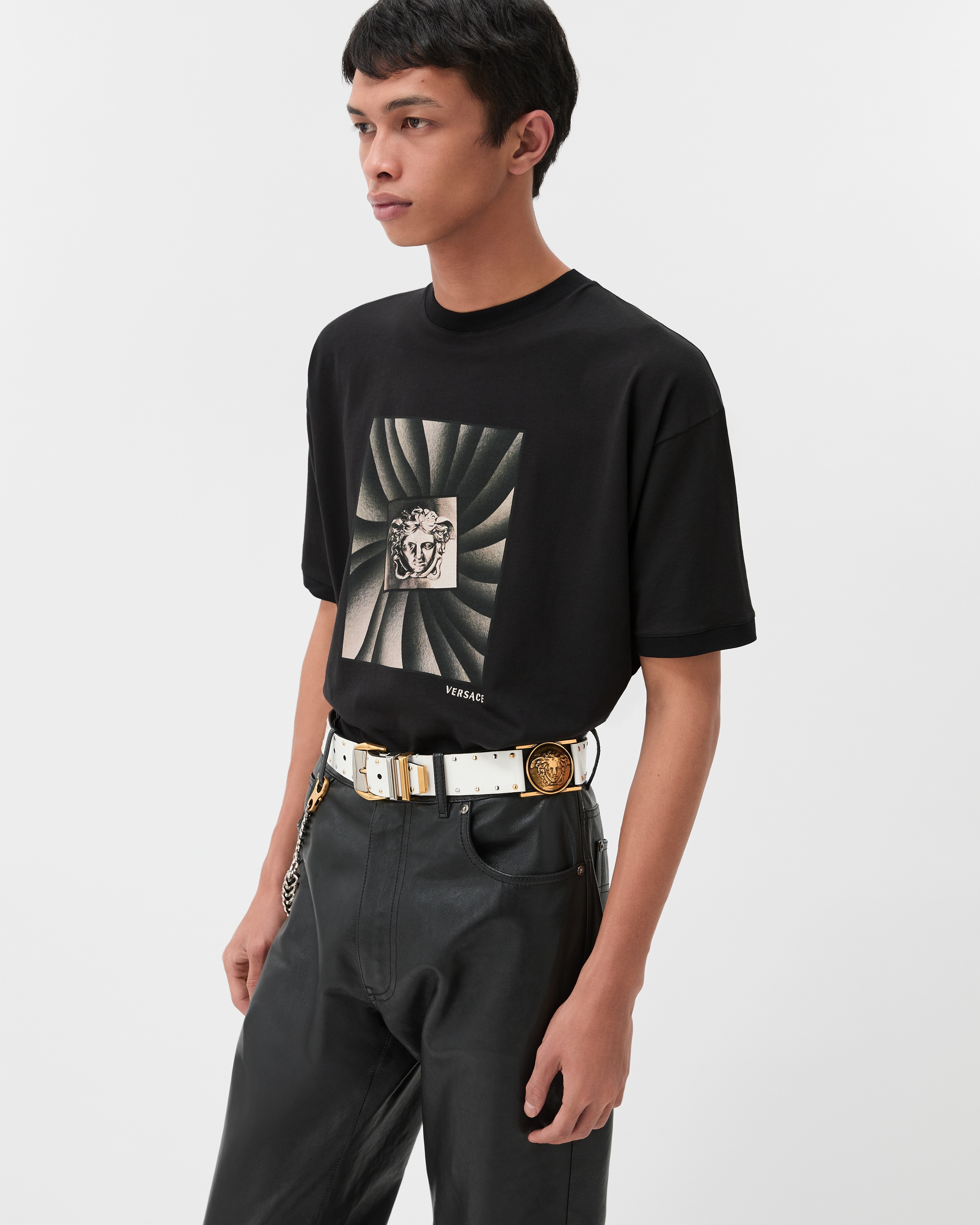 Printed Cotton-Jersey Regular T-Shirt Black | VERSACE US