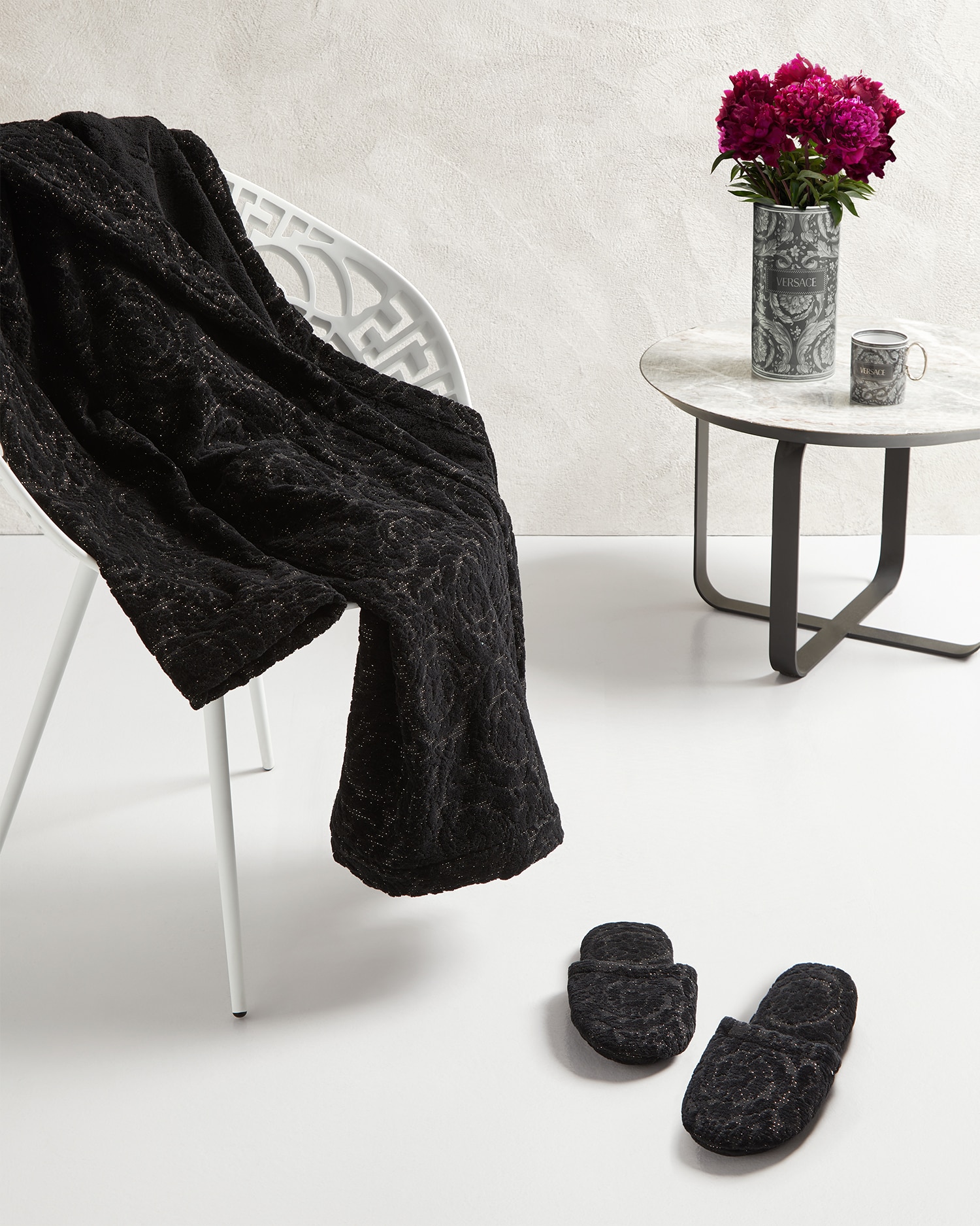 Versace Barocco Slippers In Gris