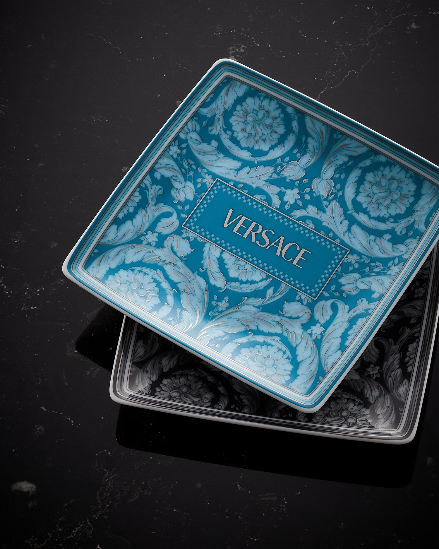 Versace Assiette Carrée Barocco 11,5 Cm In Bleu