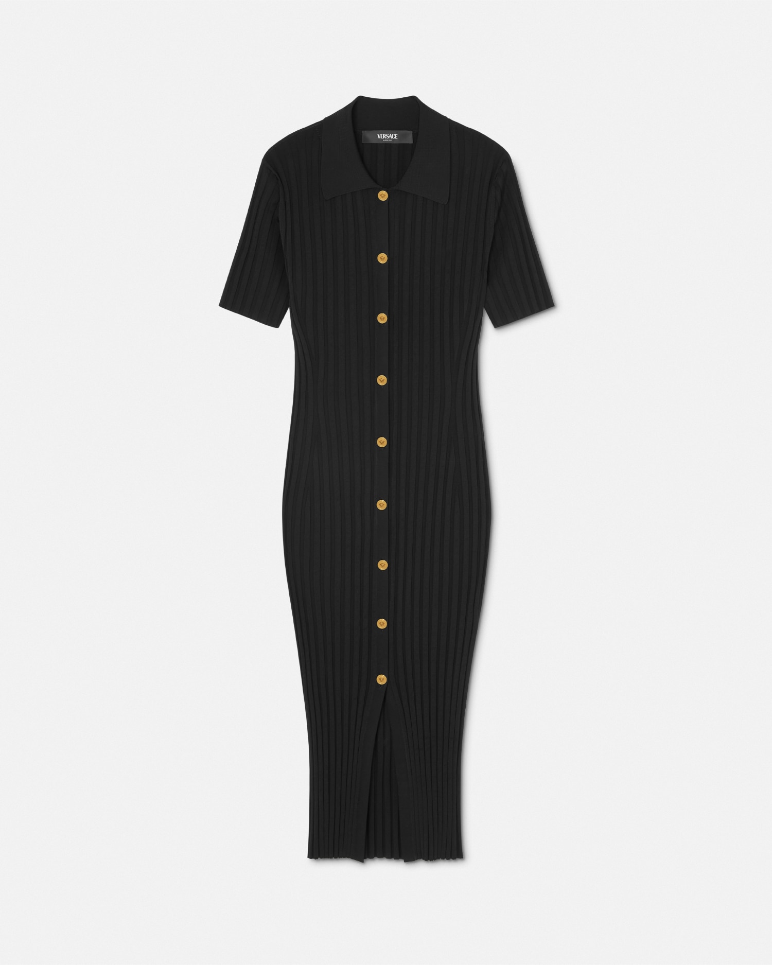 Versace Knit Midi Shirt Dress In Black